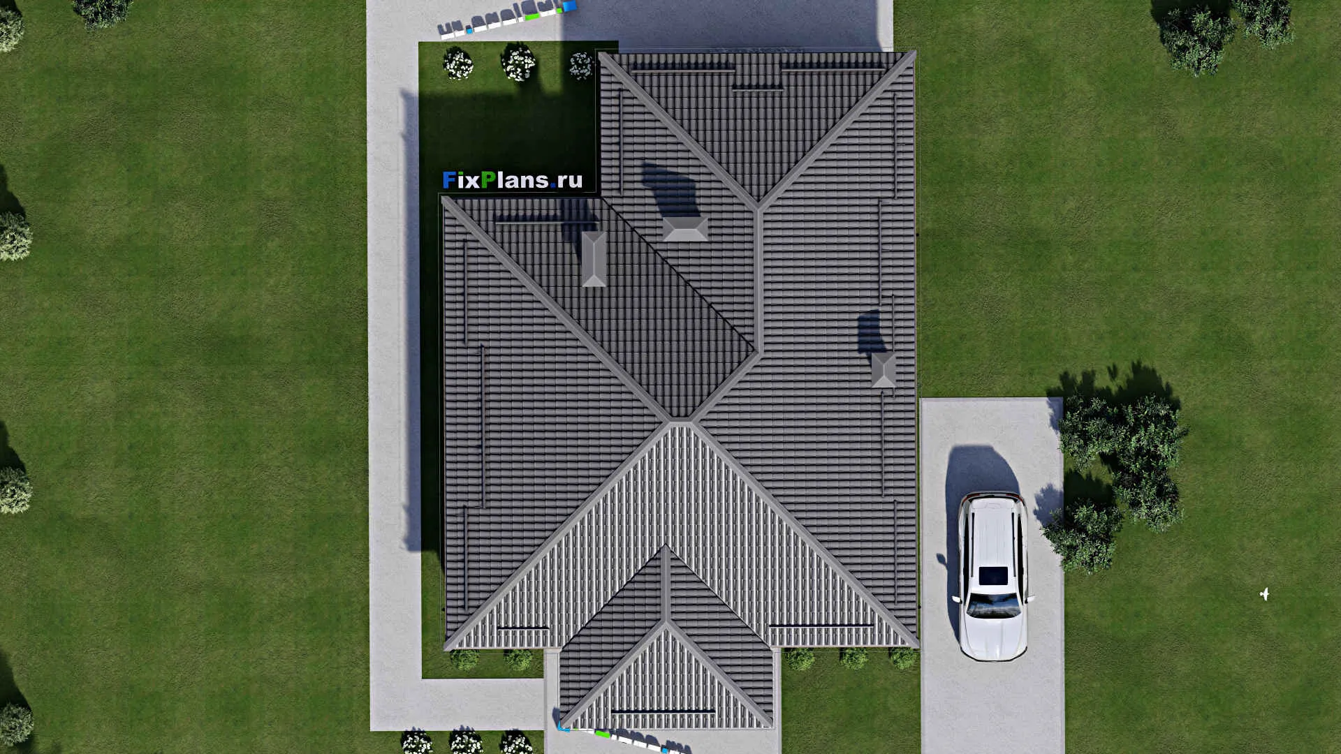 F-3617 - Проект одноэтажного дома 12 на 13, площадью 160 м² с террасой и 3 спальнями