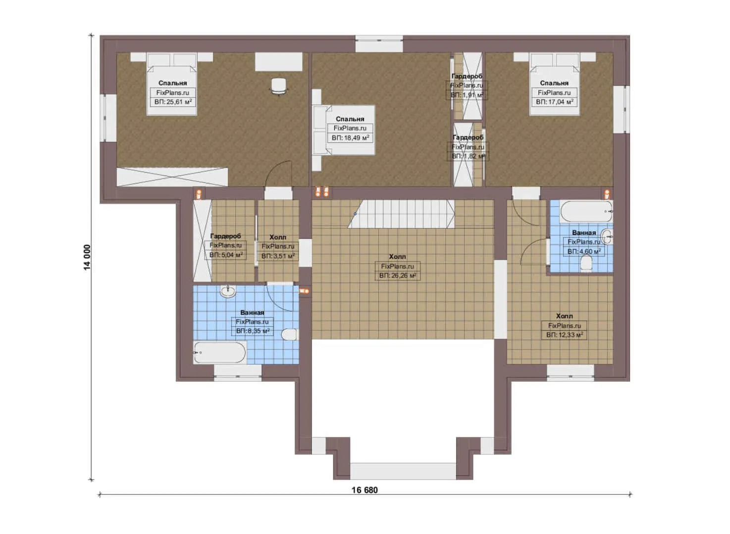 F-20474 - Планы двухэтажного дома 14 на 18, площадью 310 м² с террасой и 4 спальнями