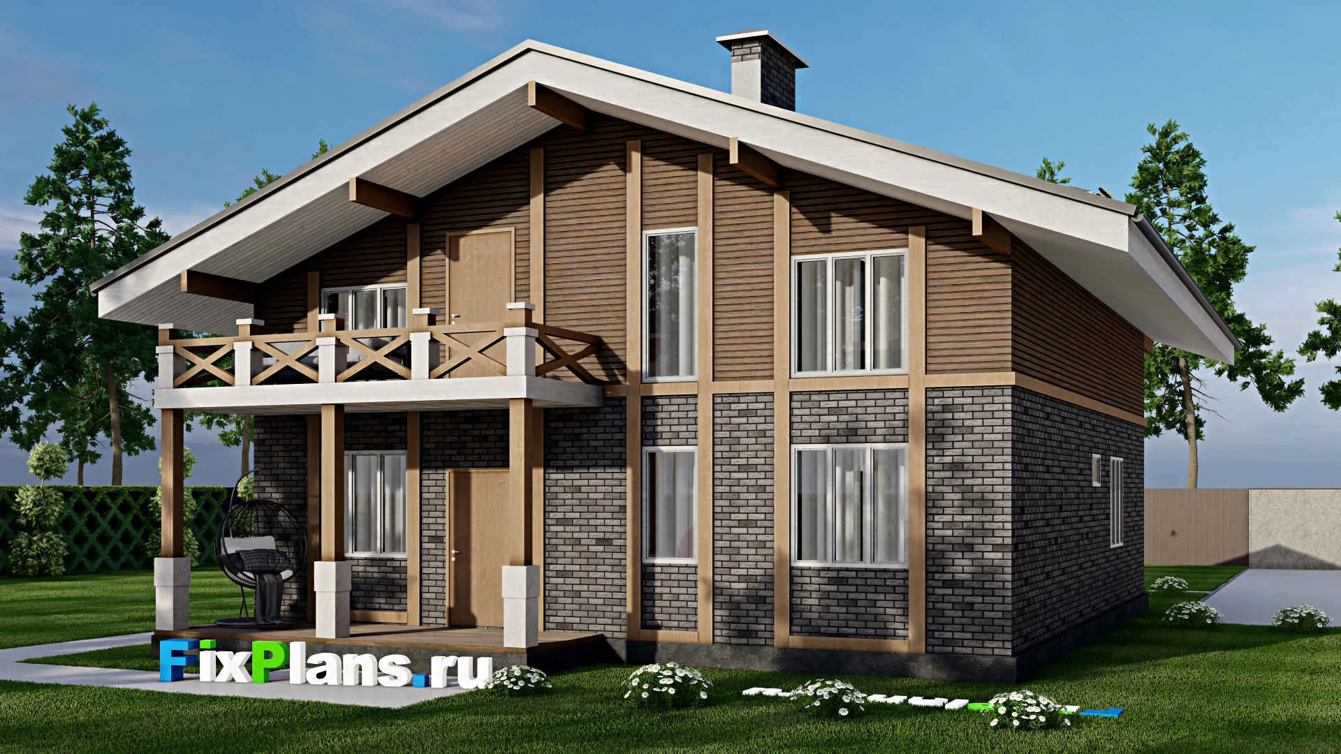 F-9251 - Проект дома с мансардой 11 на 16, площадью 250 м² с террасой, балконом и 4 спальнями