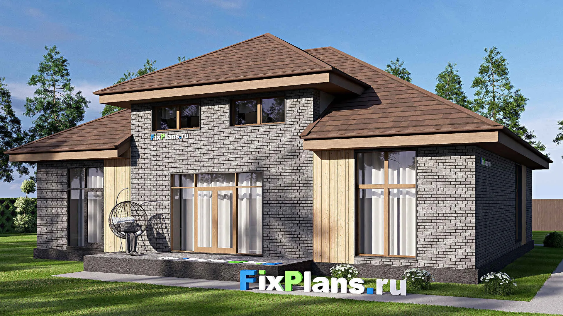 F-17594 - Проект одноэтажного дома 16 на 18, площадью 250 м² с террасой и 5 спальнями