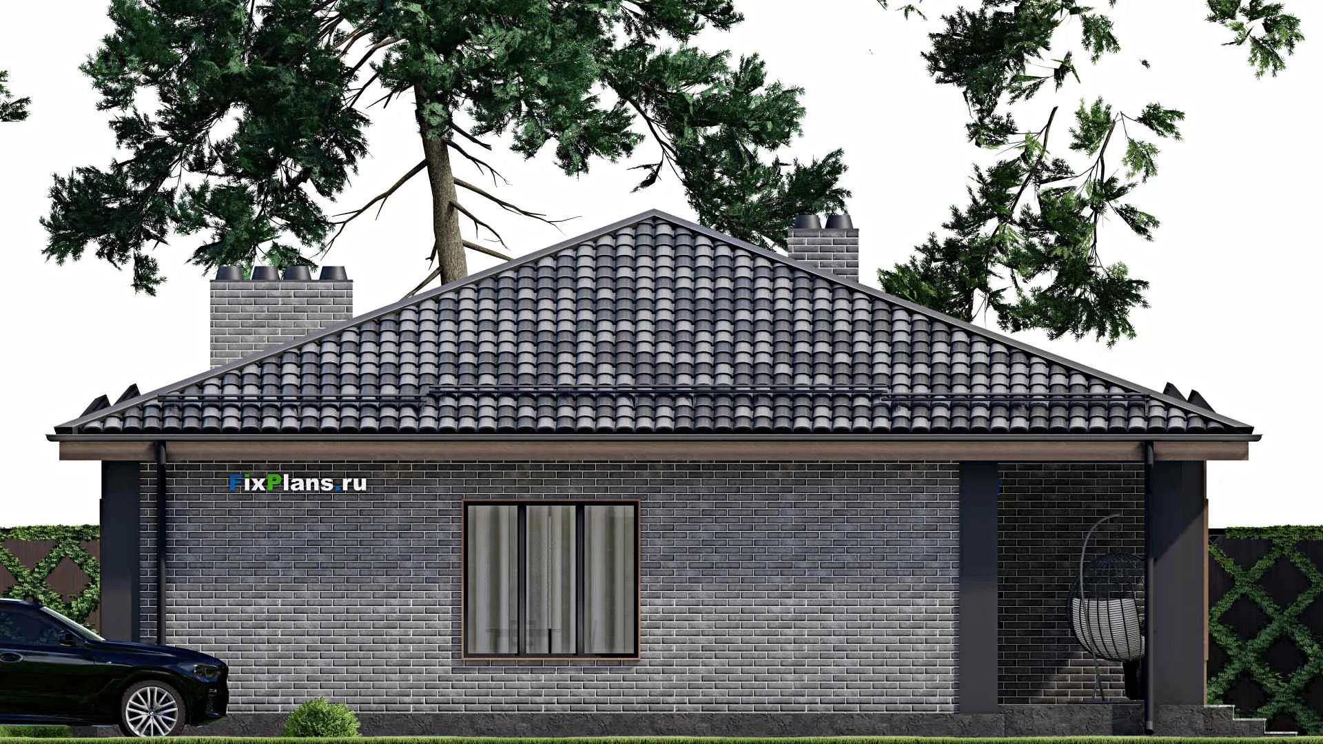 F-7541 - Проект одноэтажного дома 13 на 14, площадью 130 м² с террасой и 3 спальнями