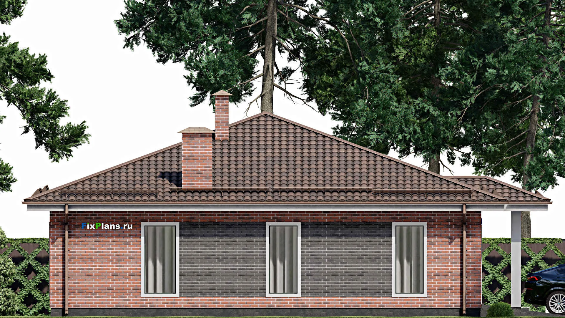 F-10691 - Проект одноэтажного дома 10 на 14, площадью 170 м² с гаражом на 2 машины и 3 спальнями