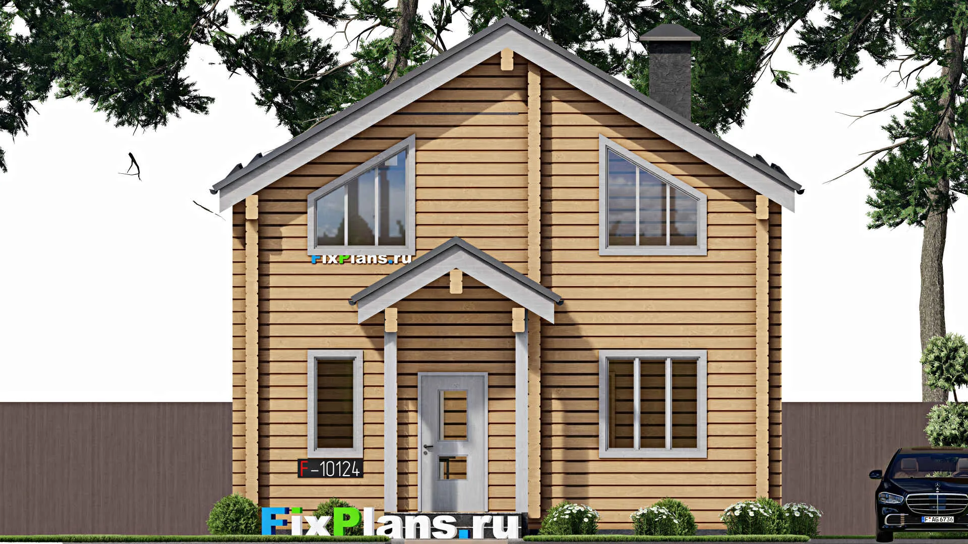 F-10124 - Проект дома с мансардой 9 на 12, площадью 140 м² с террасой, балконом и 4 спальнями