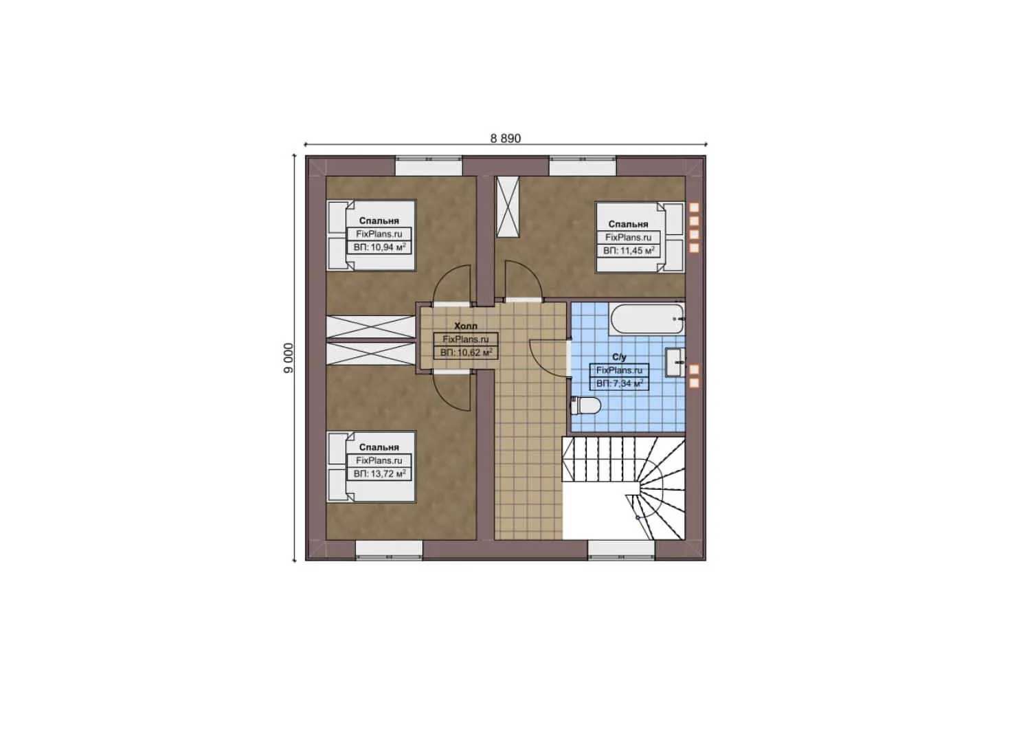 F-8117 - Планы дома с мансардой 12 на 13, площадью 160 м² с гаражом на 1 машину и 4 спальнями