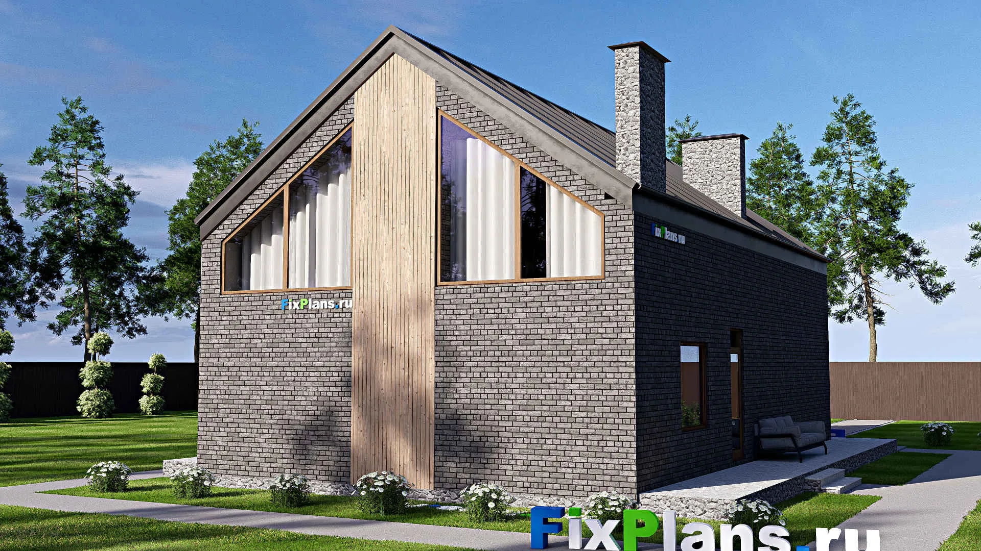 F-17612 - Проект дома с мансардой 12 на 15, площадью 190 м² с террасой и 1 спальнями