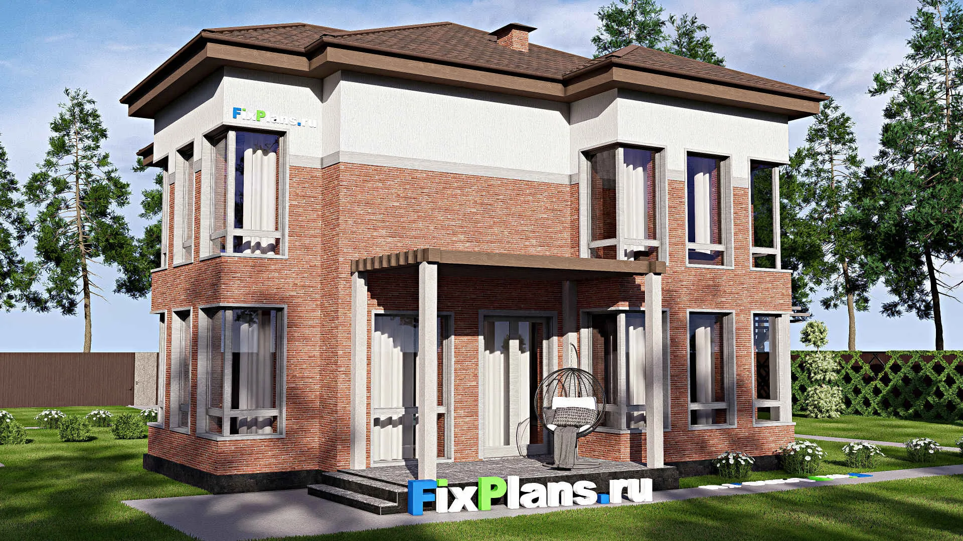 F-18926 - Проект двухэтажного дома 16 на 18, площадью 310 м² с террасой, балконом и 4 спальнями