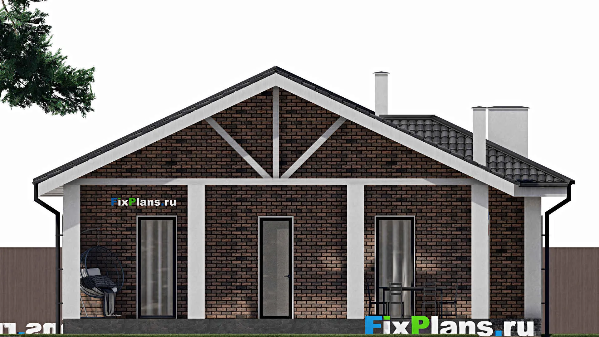 F-1277 - Проект одноэтажного дома 11 на 12, площадью 120 м² с террасой и 3 спальнями