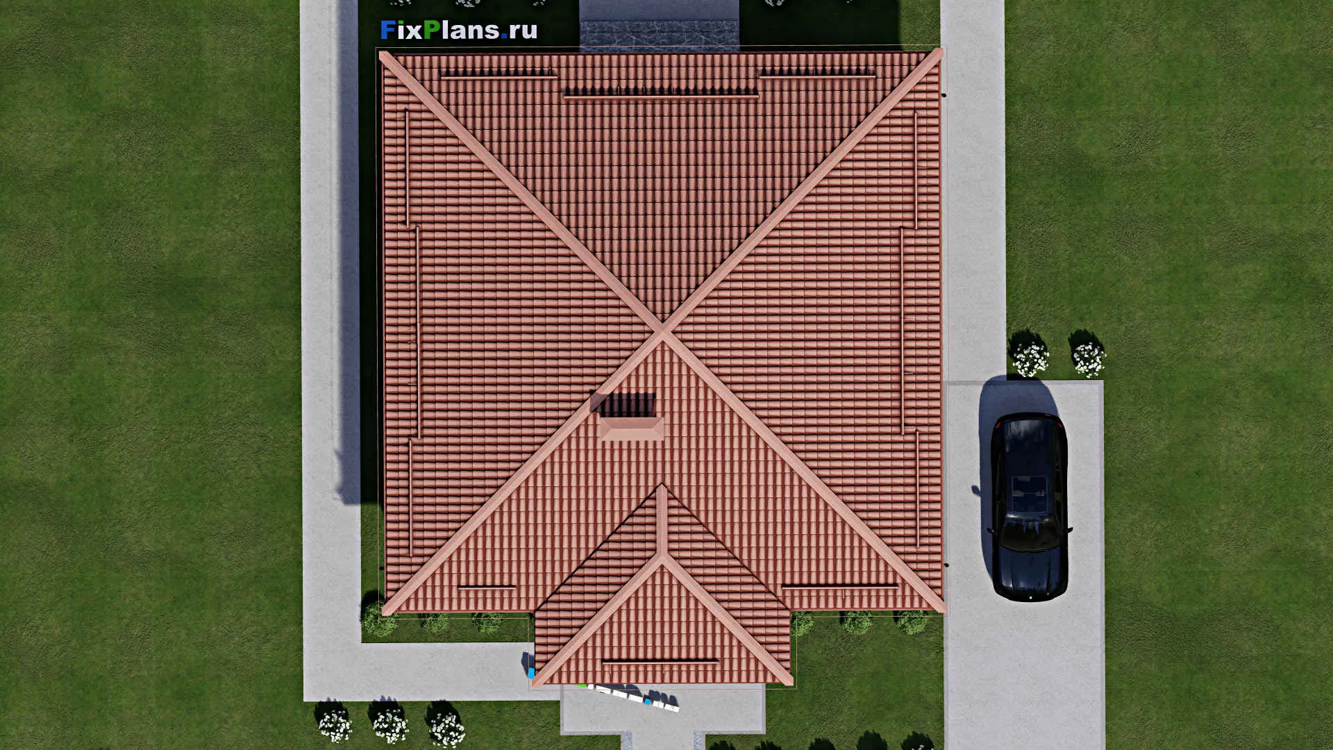 F-5399 - Проект одноэтажного дома 13 на 13, площадью 150 м² с 4 спальнями