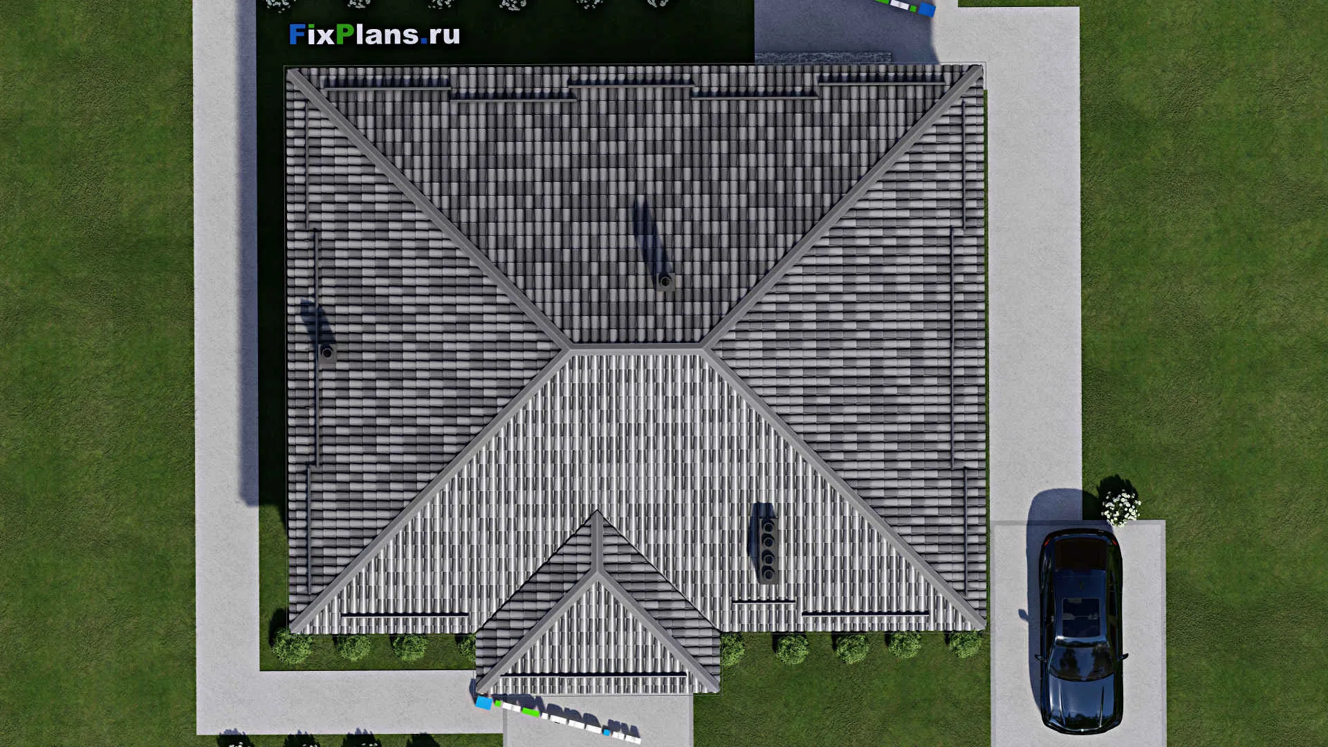 F-7532 - Проект одноэтажного дома 14 на 16, площадью 150 м² с террасой и 3 спальнями