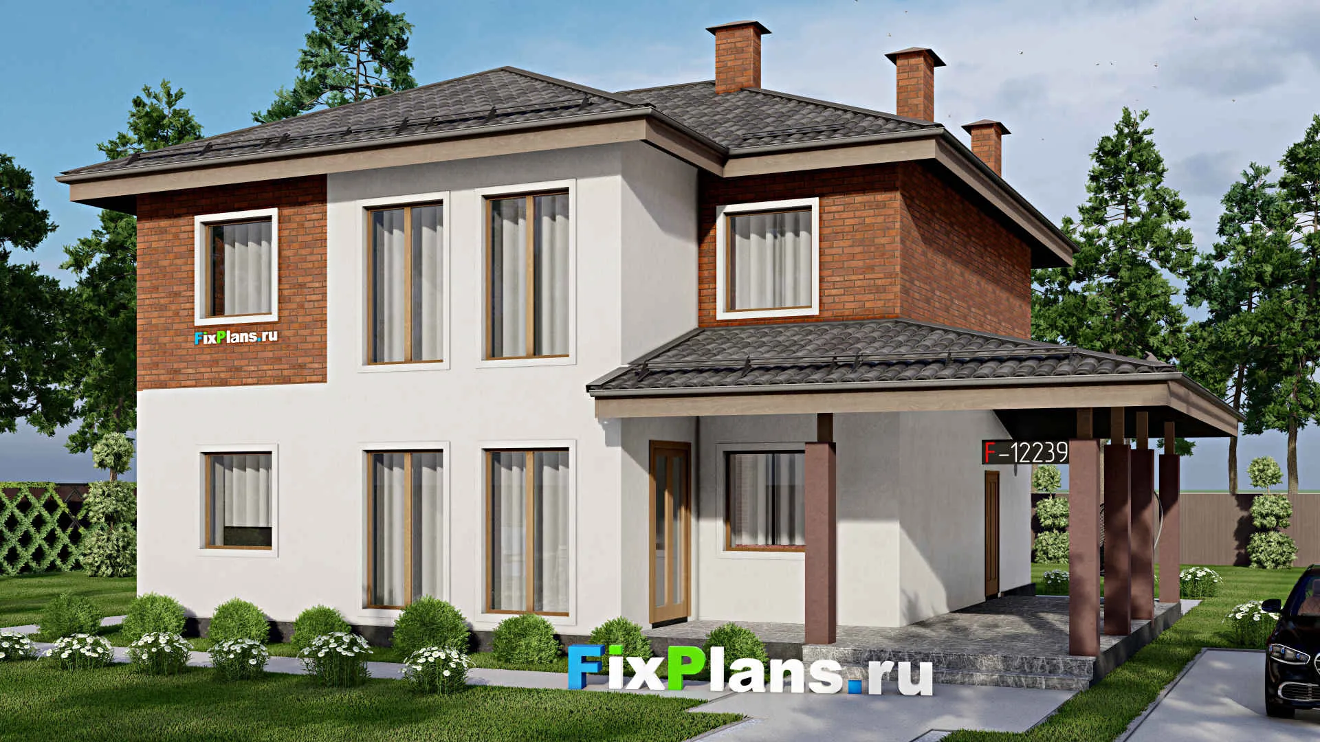 F-12239 - Проект двухэтажного дома 12 на 15, площадью 210 м² с 5 спальнями