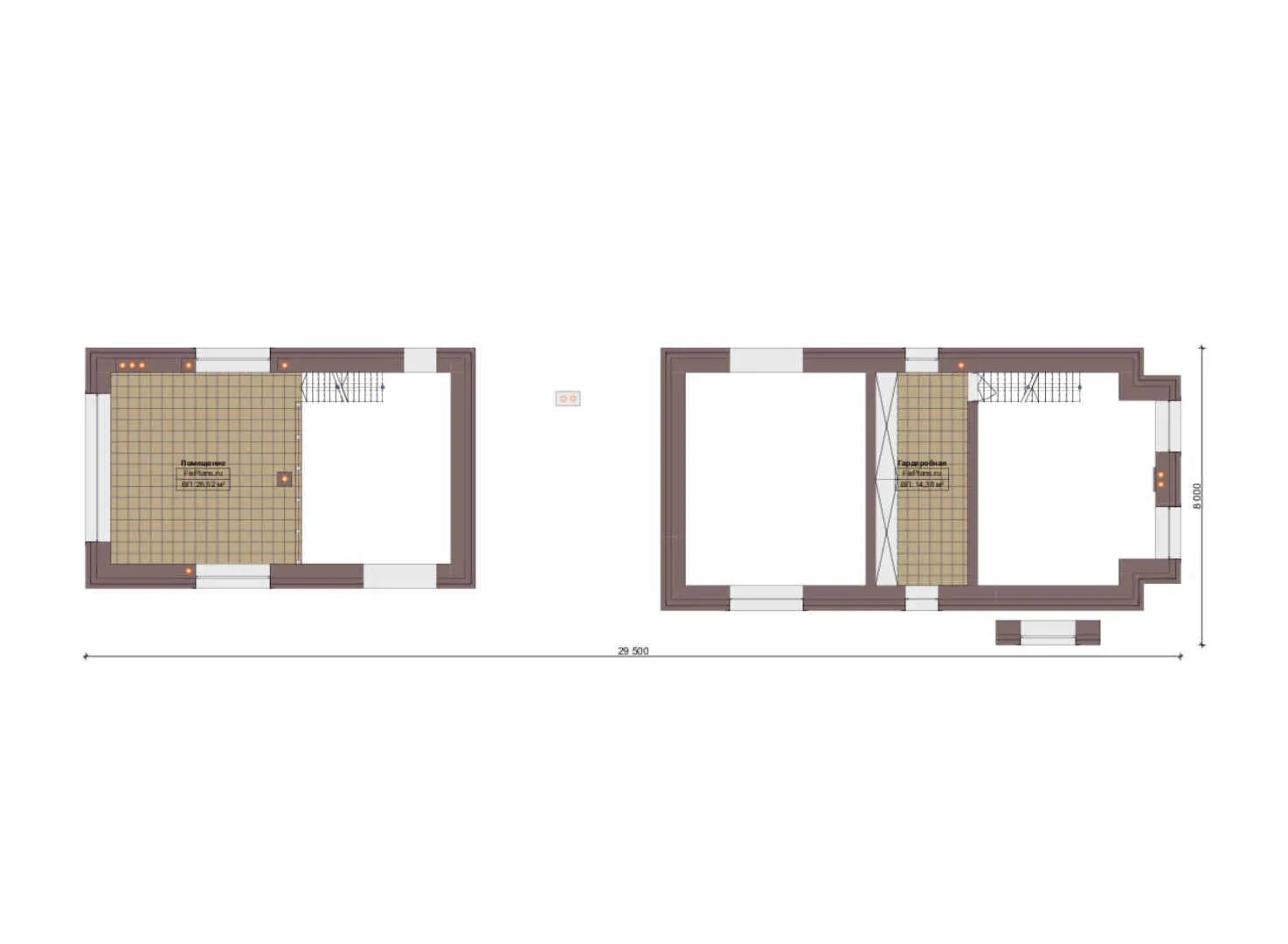 F-19556 - Планы дома с мансардой 8 на 32, площадью 190 м² с террасой, баней и 1 спальнями