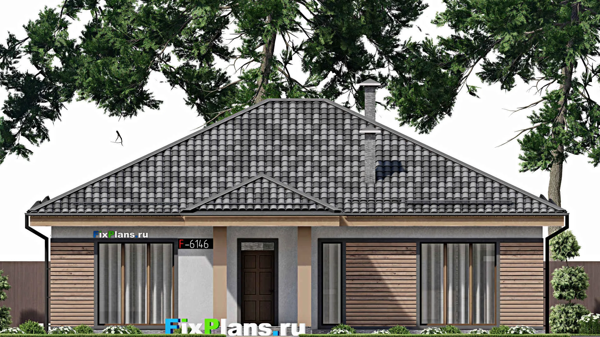 F-6146 - Проект одноэтажного дома 14 на 14, площадью 140 м² с 3 спальнями