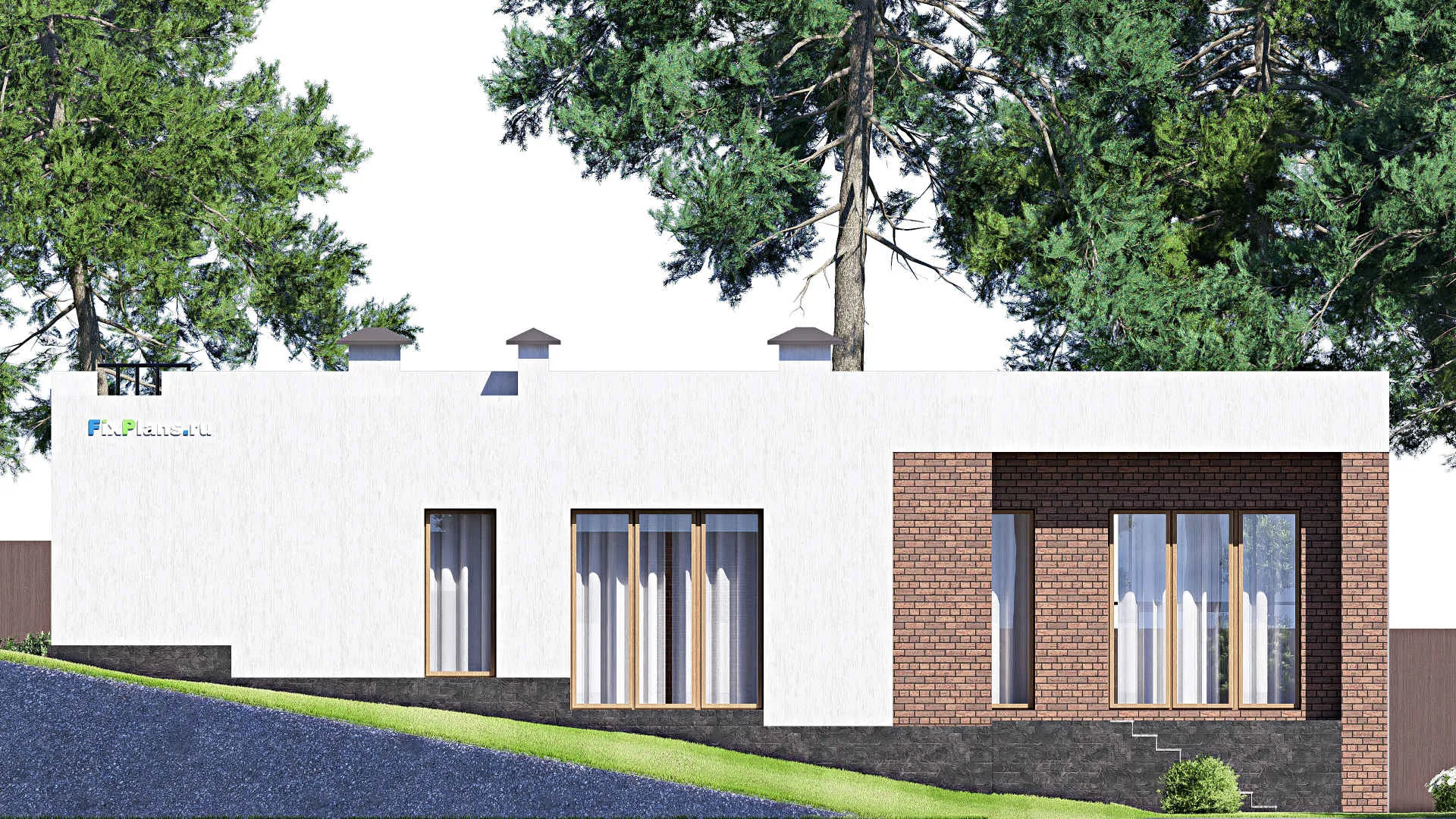 F-15767 - Проект одноэтажного дома 17 на 19, площадью 230 м² с террасой и 3 спальнями