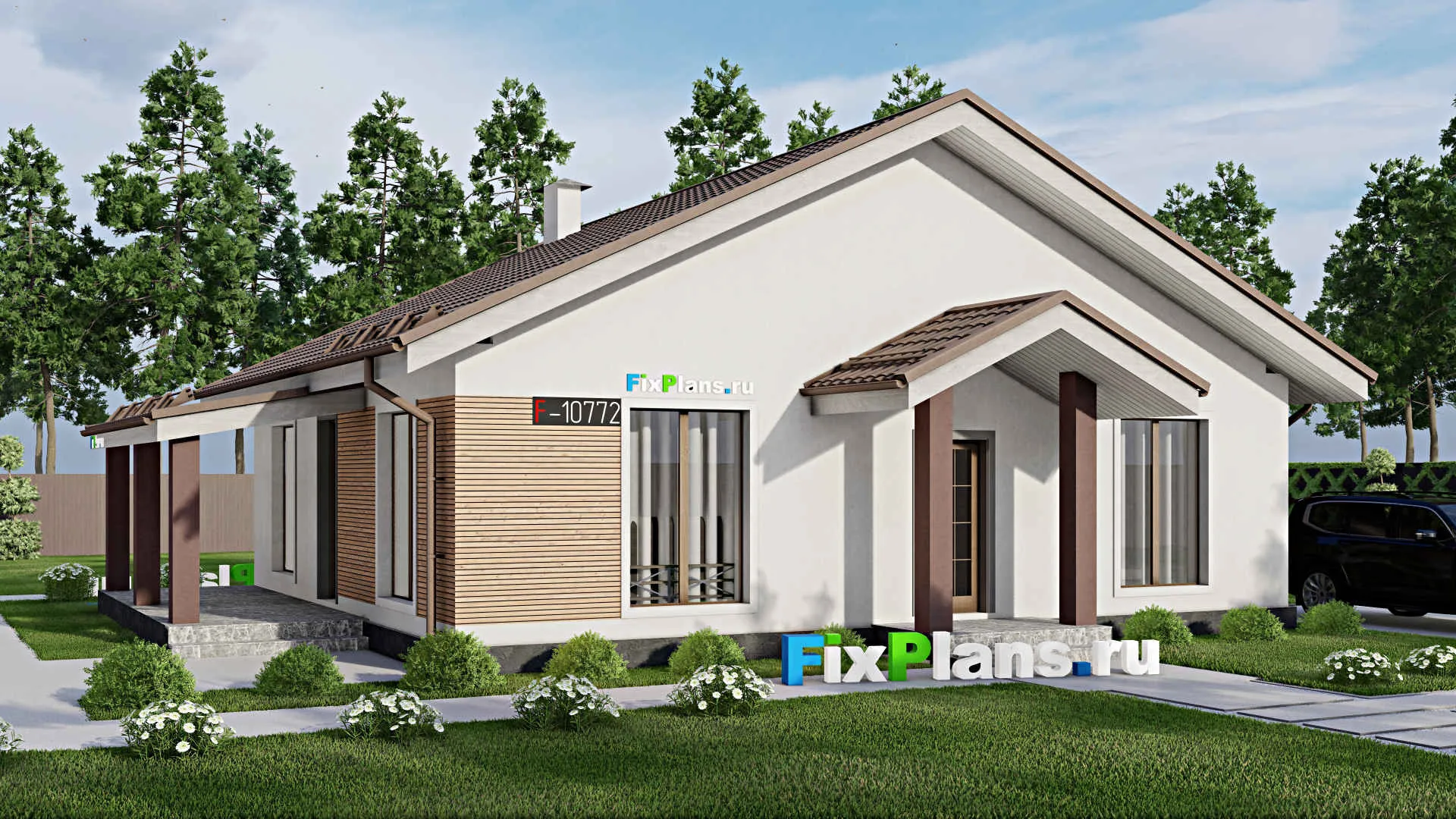 F-10772 - Проект одноэтажного дома 12 на 14, площадью 120 м² с 2 спальнями