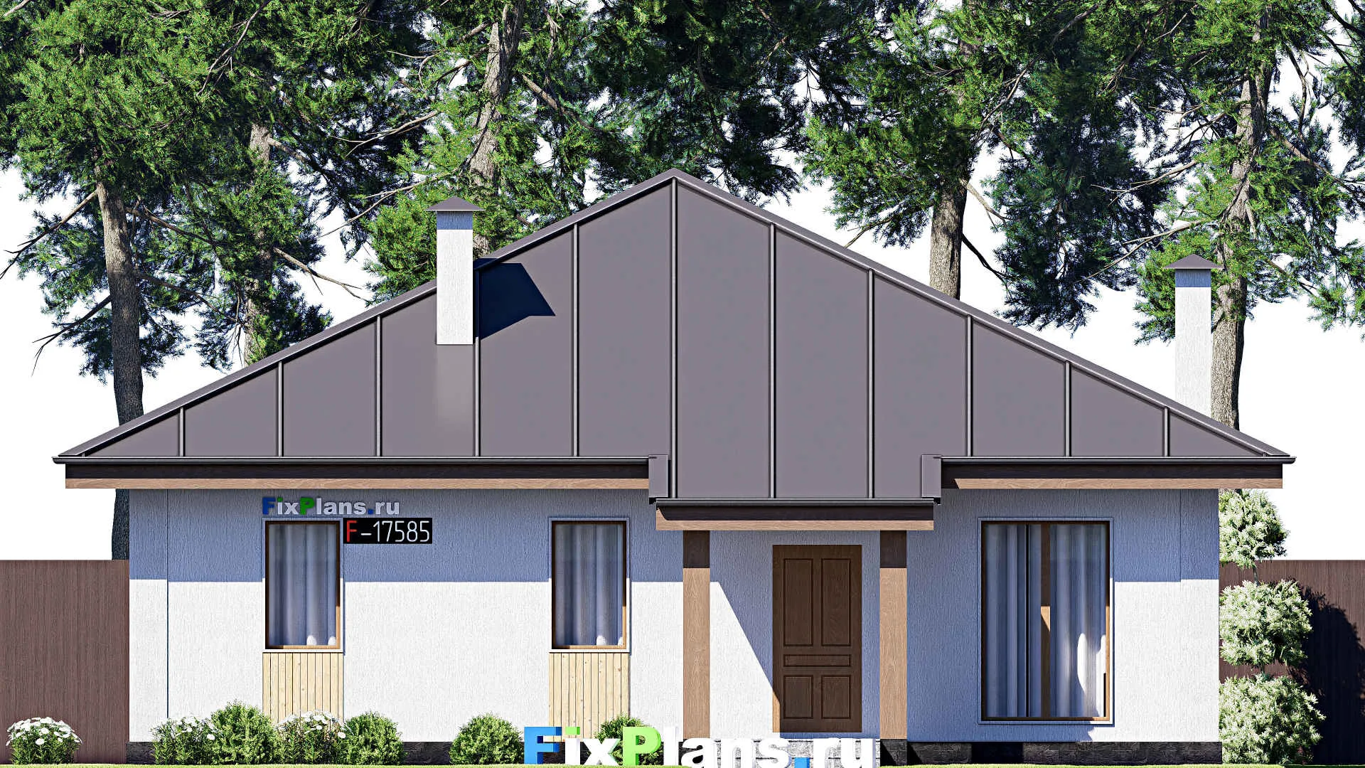 F-17585 - Проект одноэтажного дома 13 на 14, площадью 130 м² с террасой и 3 спальнями