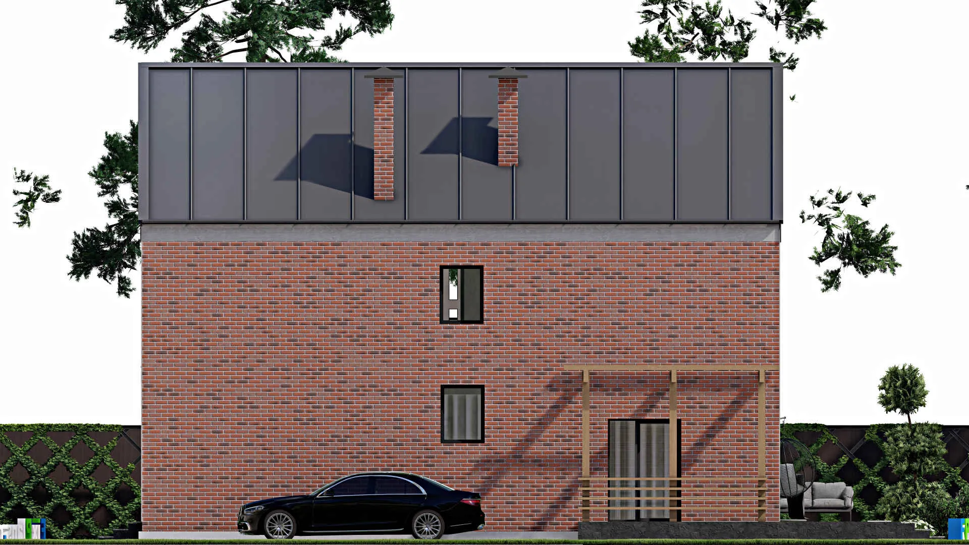 F-6020 - Проект дома с мансардой 13 на 16, площадью 220 м² с террасой, балконом и 4 спальнями