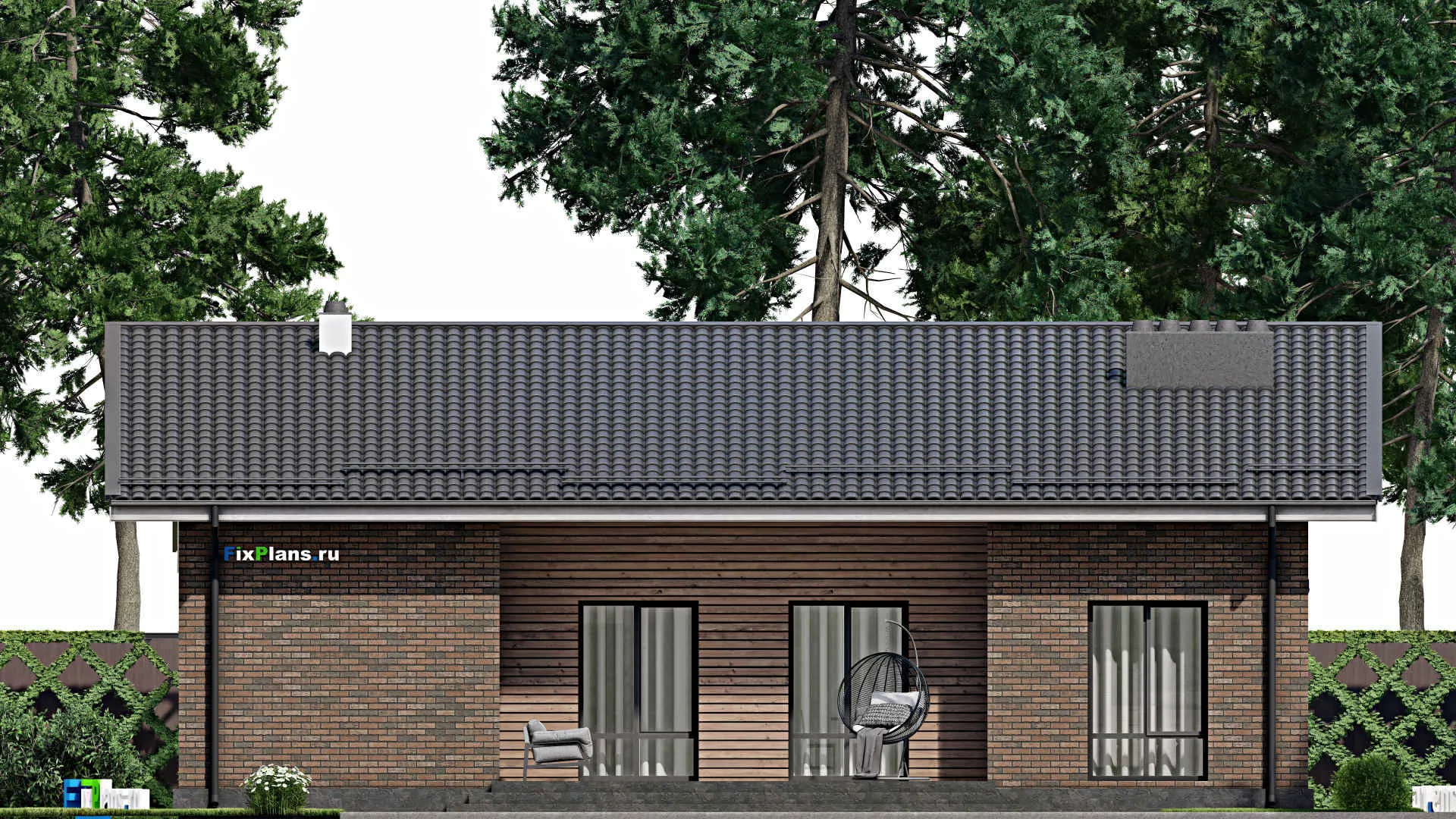 F-2591 - Проект одноэтажного дома 13 на 15, площадью 160 м² с террасой и 3 спальнями