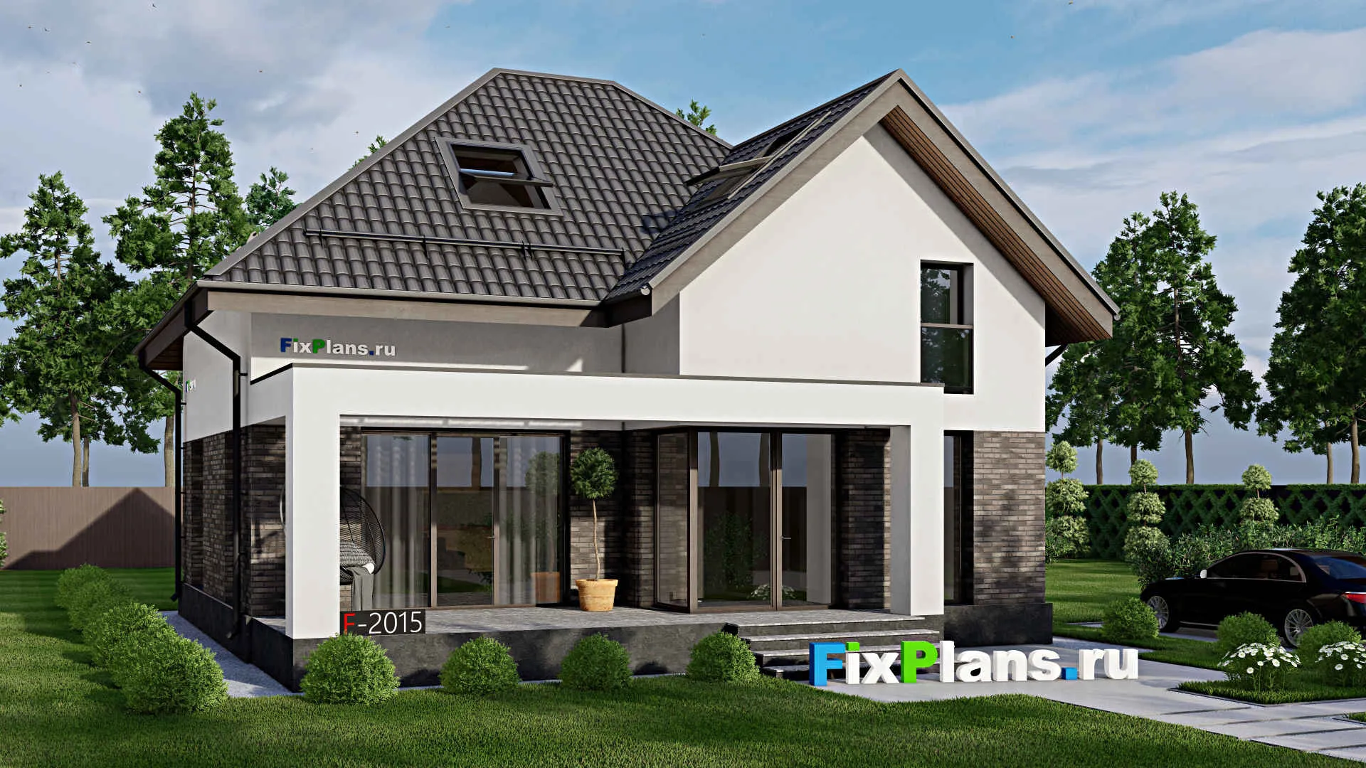 F-2015 - Проект дома с мансардой 11 на 12, площадью 180 м² с террасой и 4 спальнями