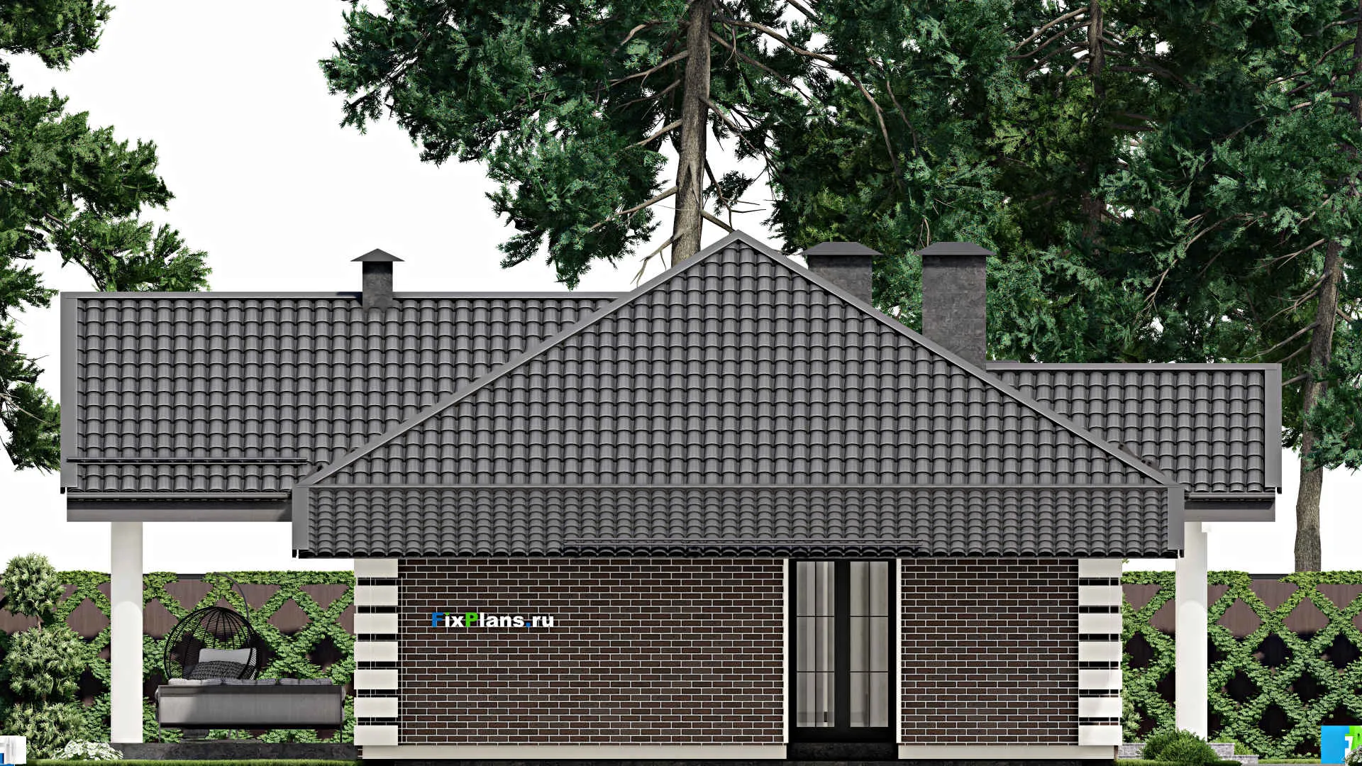 F-6389 - Проект одноэтажного дома 10 на 17, площадью 190 м² с террасой и 3 спальнями