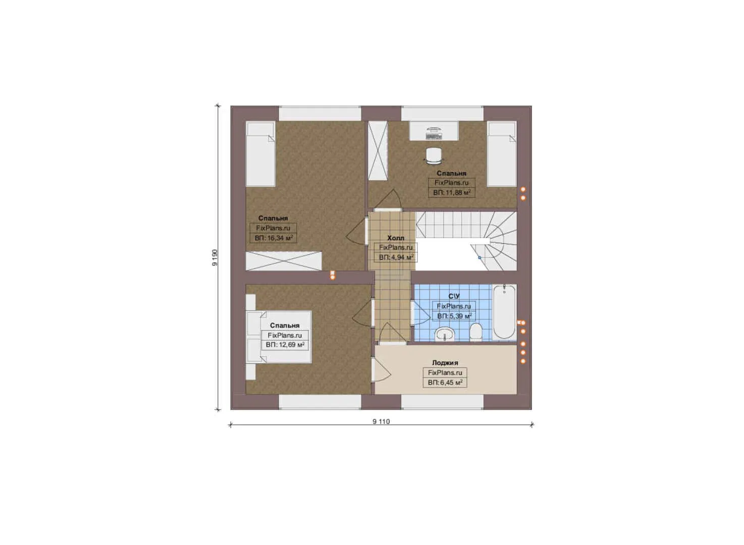 F-20051 - Планы дома с мансардой 10 на 13, площадью 130 м² с 4 спальнями
