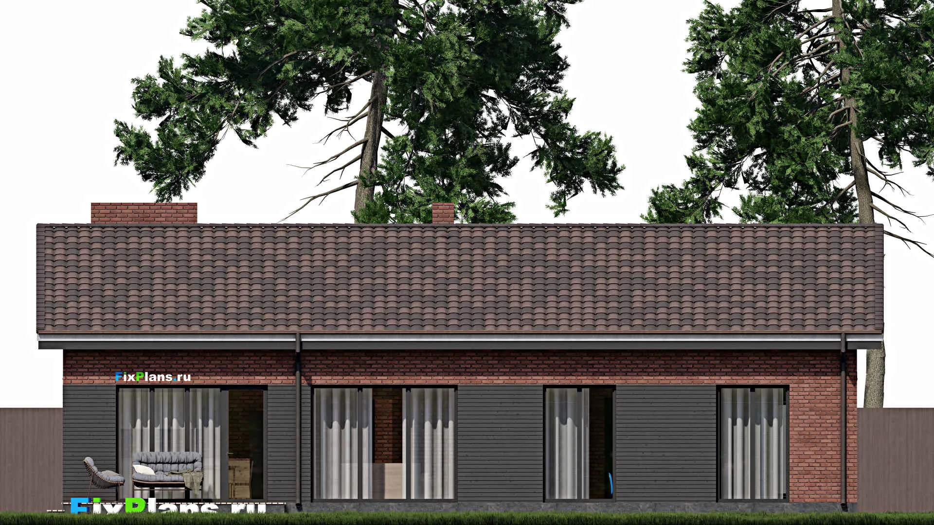 F-0449 - Проект одноэтажного дома 14 на 17, площадью 160 м² с террасой и 3 спальнями