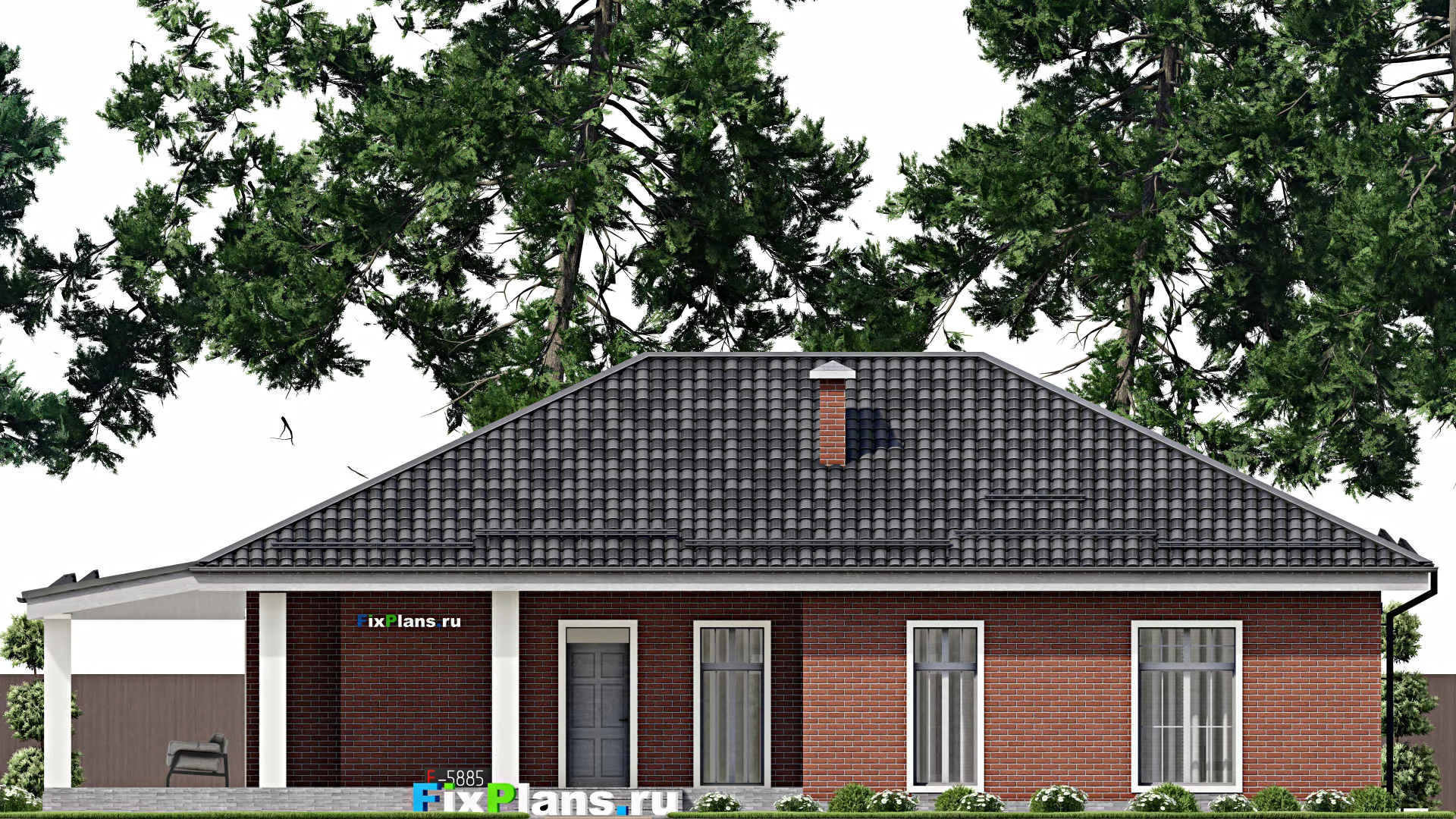 F-5885 - Проект одноэтажного дома 13 на 17, площадью 220 м² с террасой и 3 спальнями