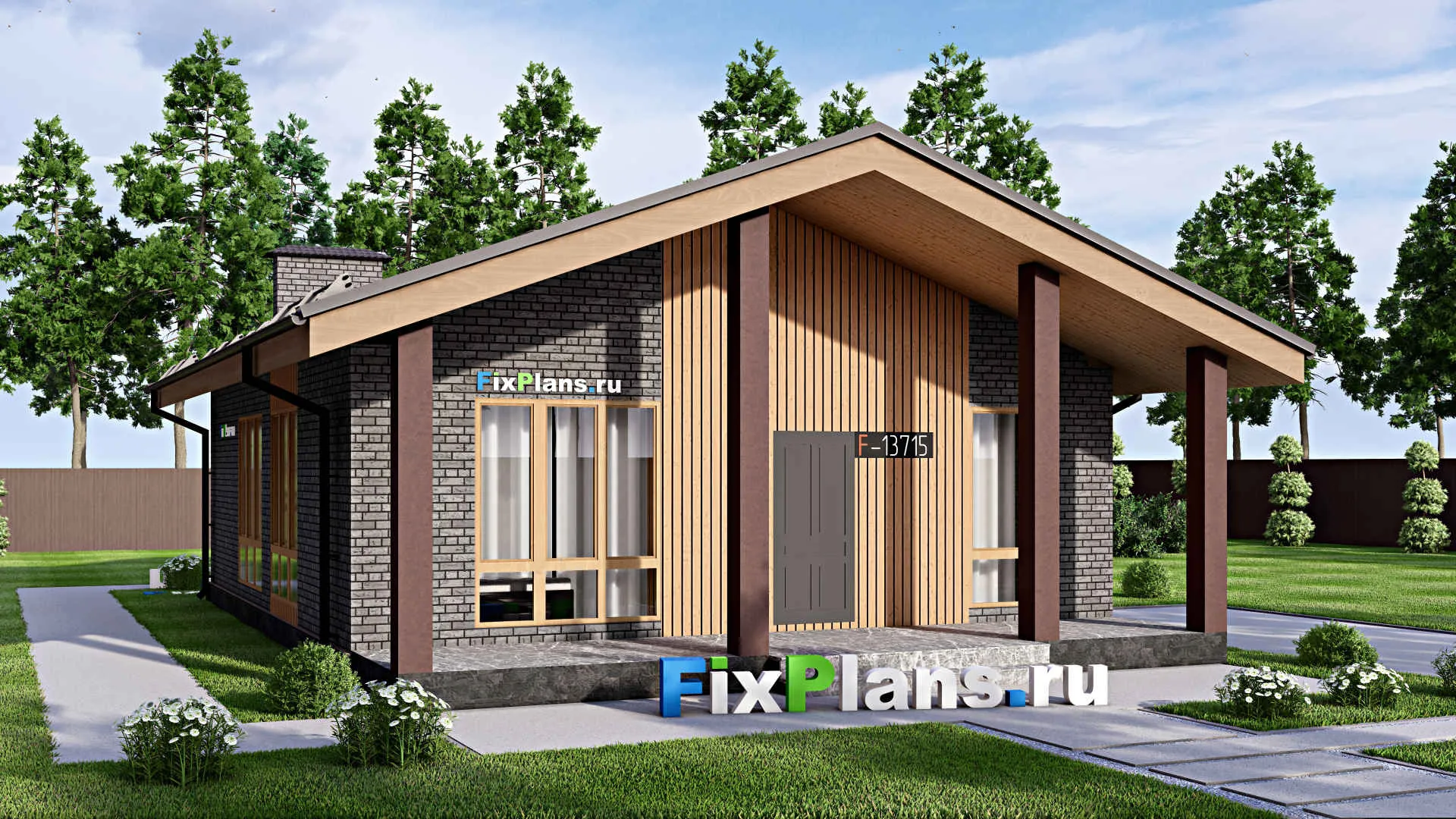 F-13715 - Проект одноэтажного дома 9 на 14, площадью 100 м² с 3 спальнями