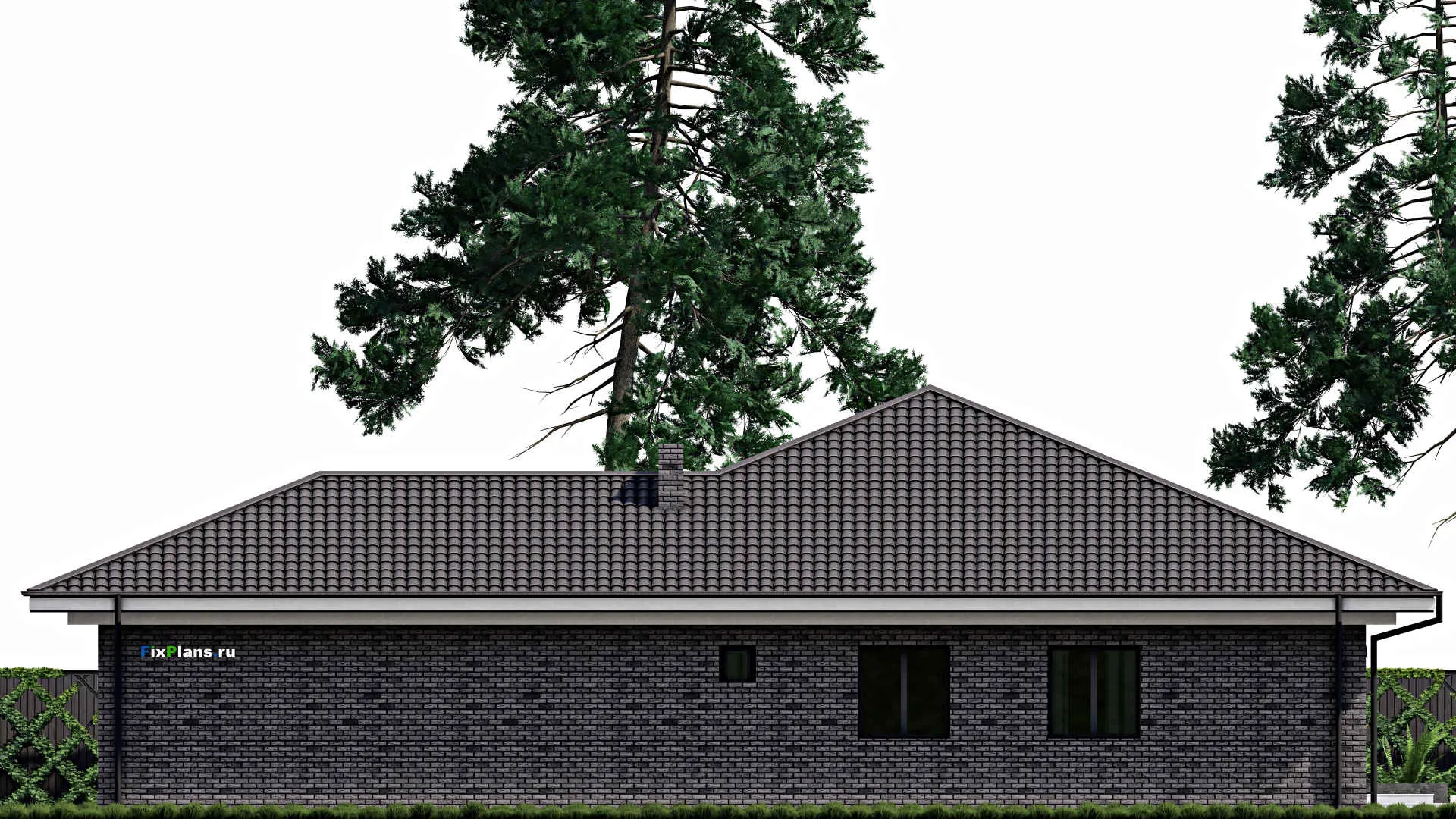 F-0647 - Проект одноэтажного дома 16 на 21, площадью 230 м² с террасой, гаражом на 2 машины и 3 спальнями