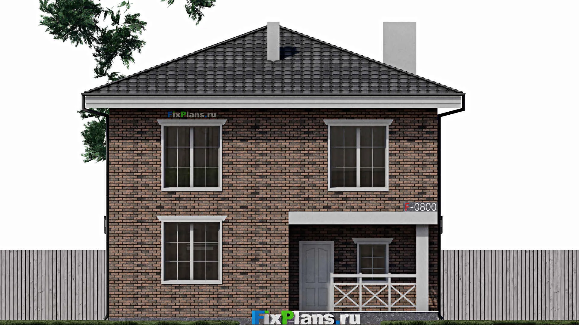 F-0800 - Проект двухэтажного дома 11 на 12, площадью 200 м² с террасой и 4 спальнями