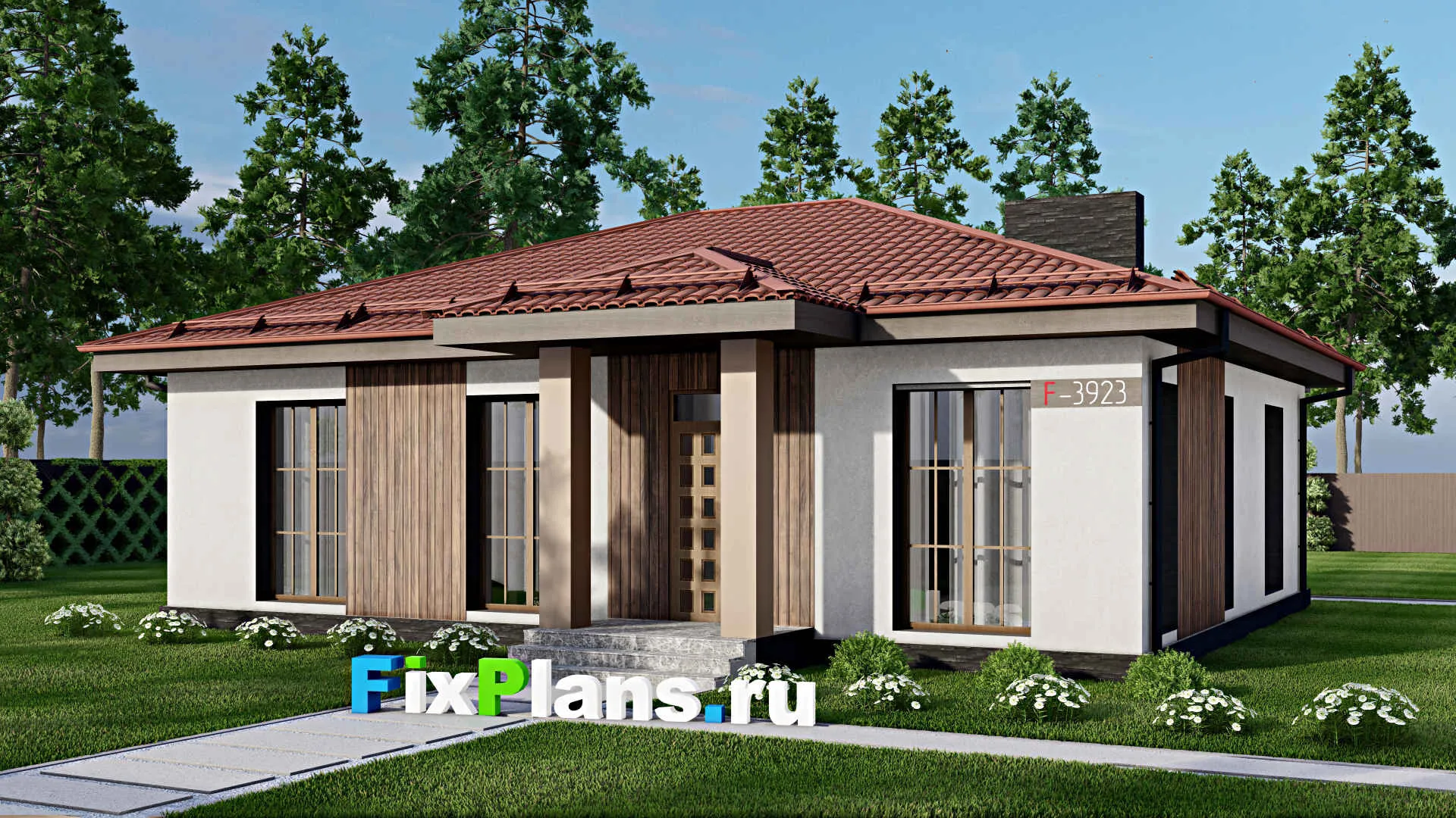 F-3923 - Проект одноэтажного дома 11 на 14, площадью 120 м² с 3 спальнями