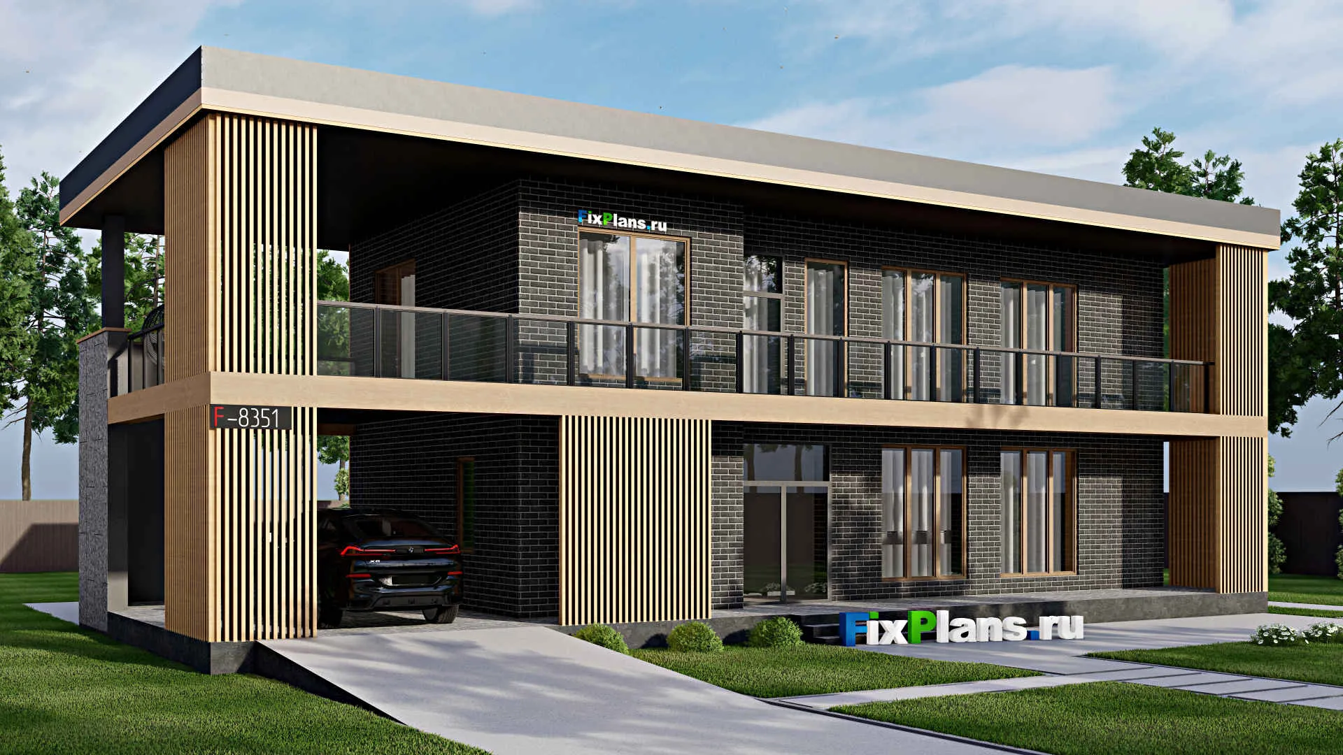 F-8351 - Проект двухэтажного дома 14 на 20, площадью 200 м² с террасой, балконом и 4 спальнями