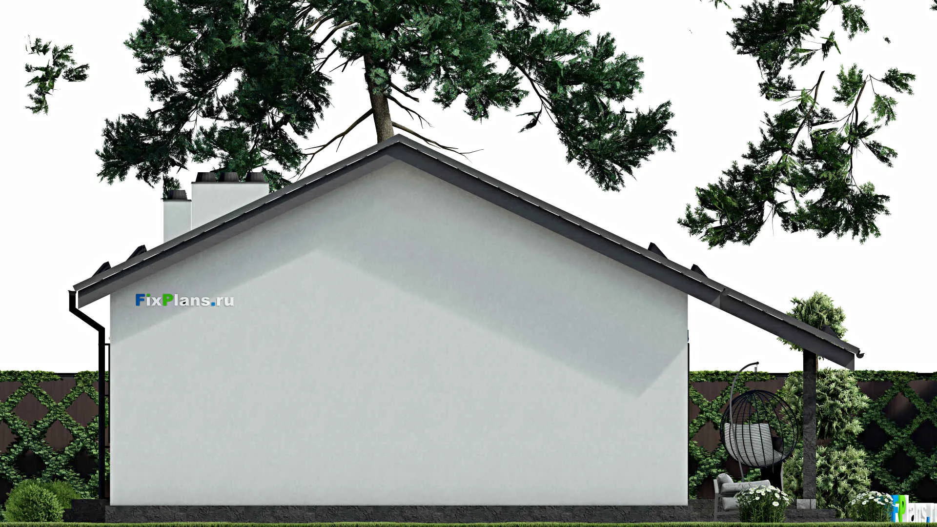 F-2852 - Проект одноэтажного дома 10 на 15, площадью 130 м² с террасой и 3 спальнями