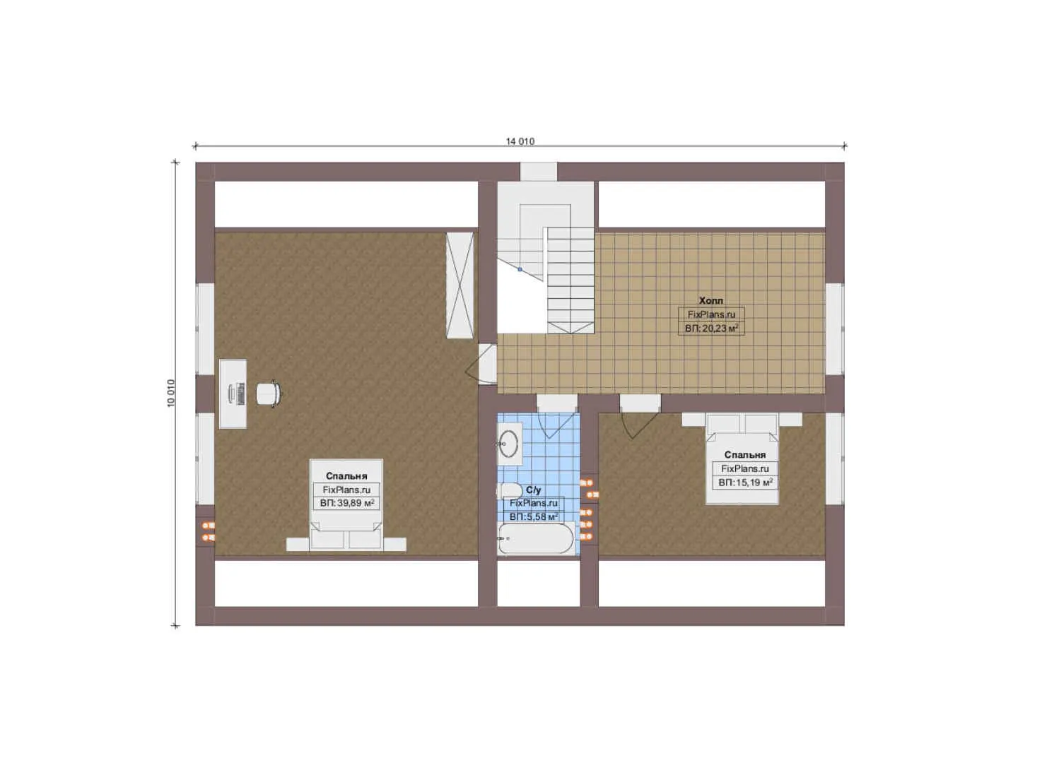 F-13643 - Планы дома с мансардой 14 на 15, площадью 210 м² с террасой и 4 спальнями