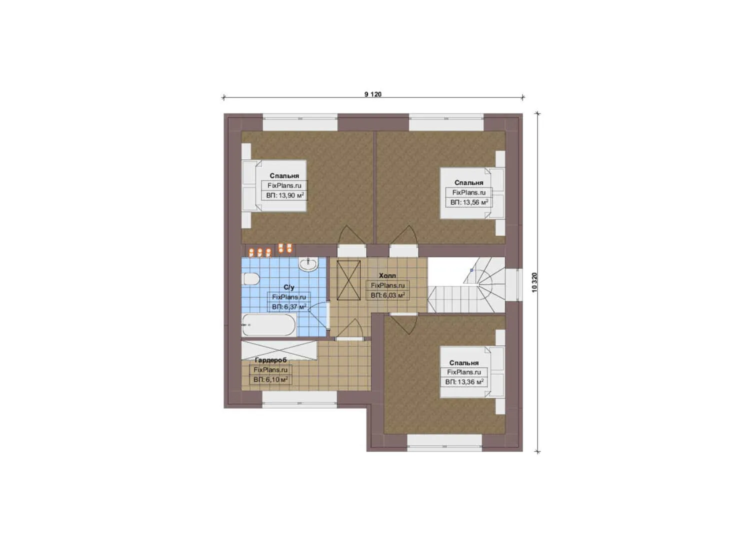 F-17414 - Планы двухэтажного дома 12 на 13, площадью 160 м² с террасой и 4 спальнями