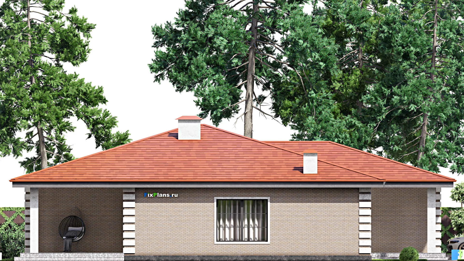 F-15290 - Проект одноэтажного дома 16 на 19, площадью 220 м² с террасой, гаражом на 1 машину и 3 спальнями