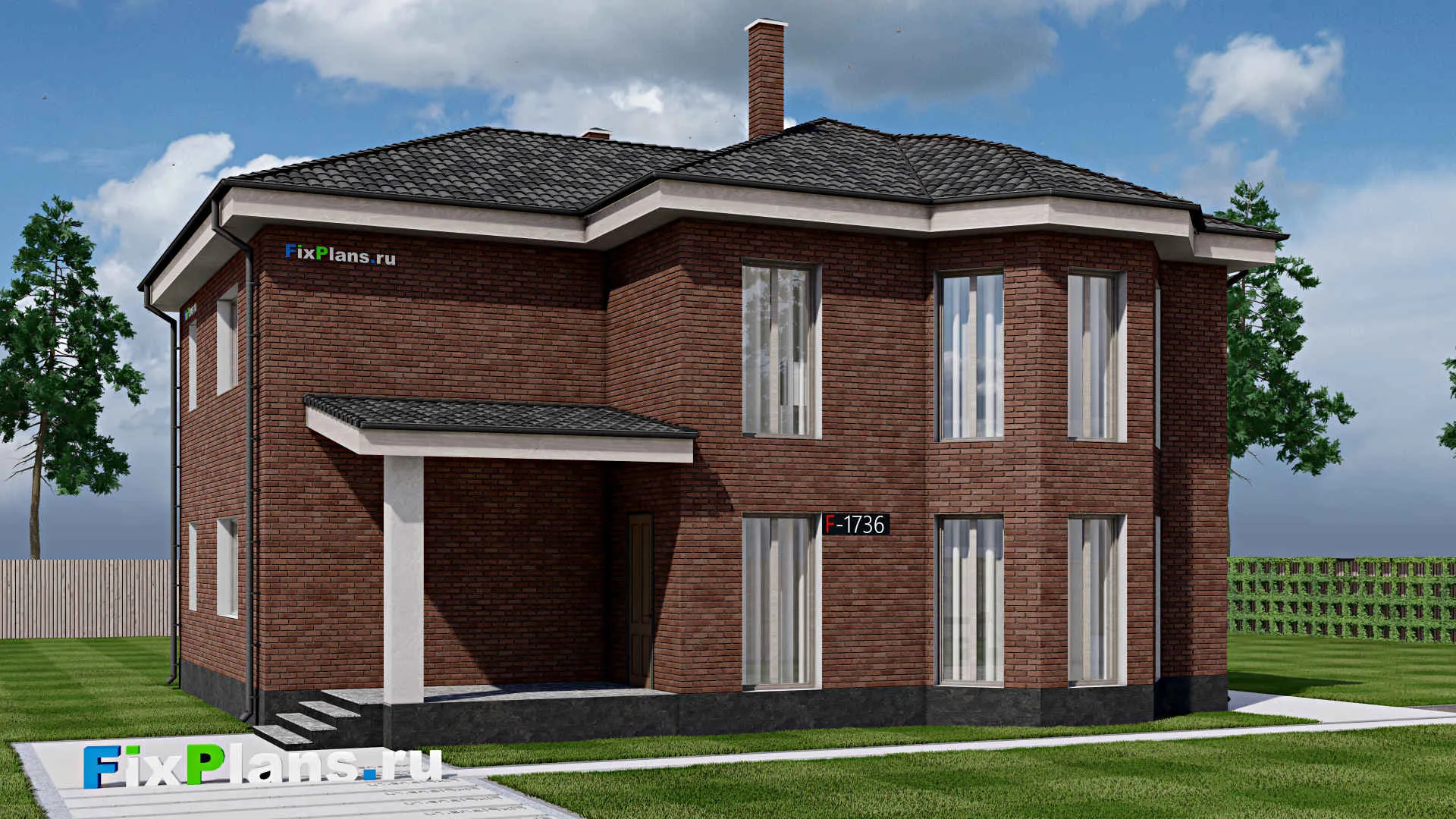 F-1736 - Проект двухэтажного дома 13 на 14, площадью 260 м² с террасой и 5 спальнями