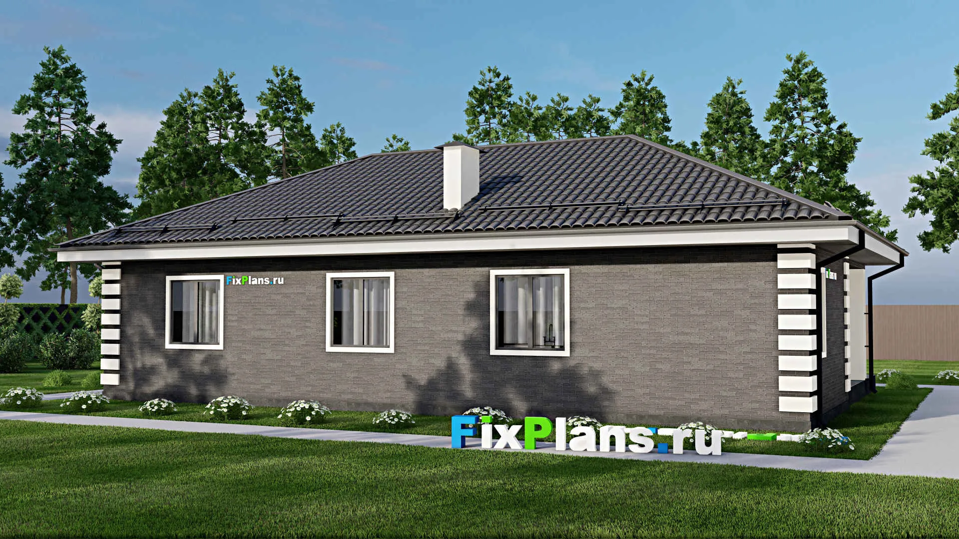 F-4823 - Проект одноэтажного дома 10 на 17, площадью 140 м² с террасой, баней и 3 спальнями