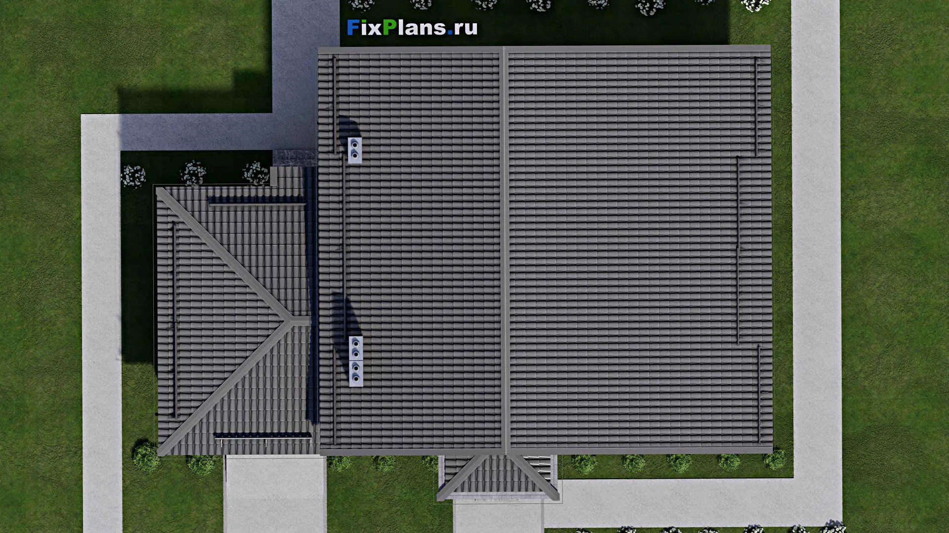 F-4625 - Проект дома с мансардой 13 на 18, площадью 230 м² с террасой, балконом, баней, гаражом на 1 машину и 3 спальнями