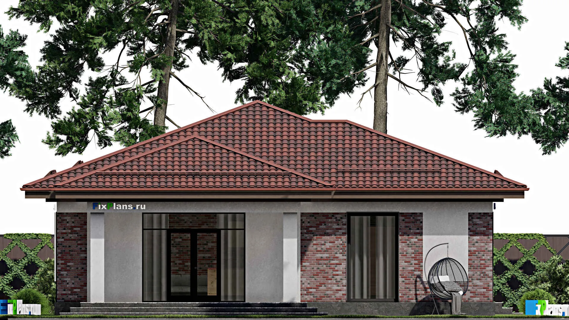 F-1898 - Проект одноэтажного дома 13 на 24, площадью 250 м² с террасой и 4 спальнями