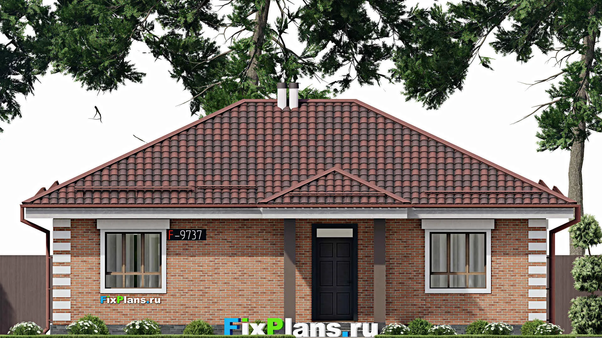 F-9737 - Проект одноэтажного дома 11 на 13, площадью 100 м² с 3 спальнями