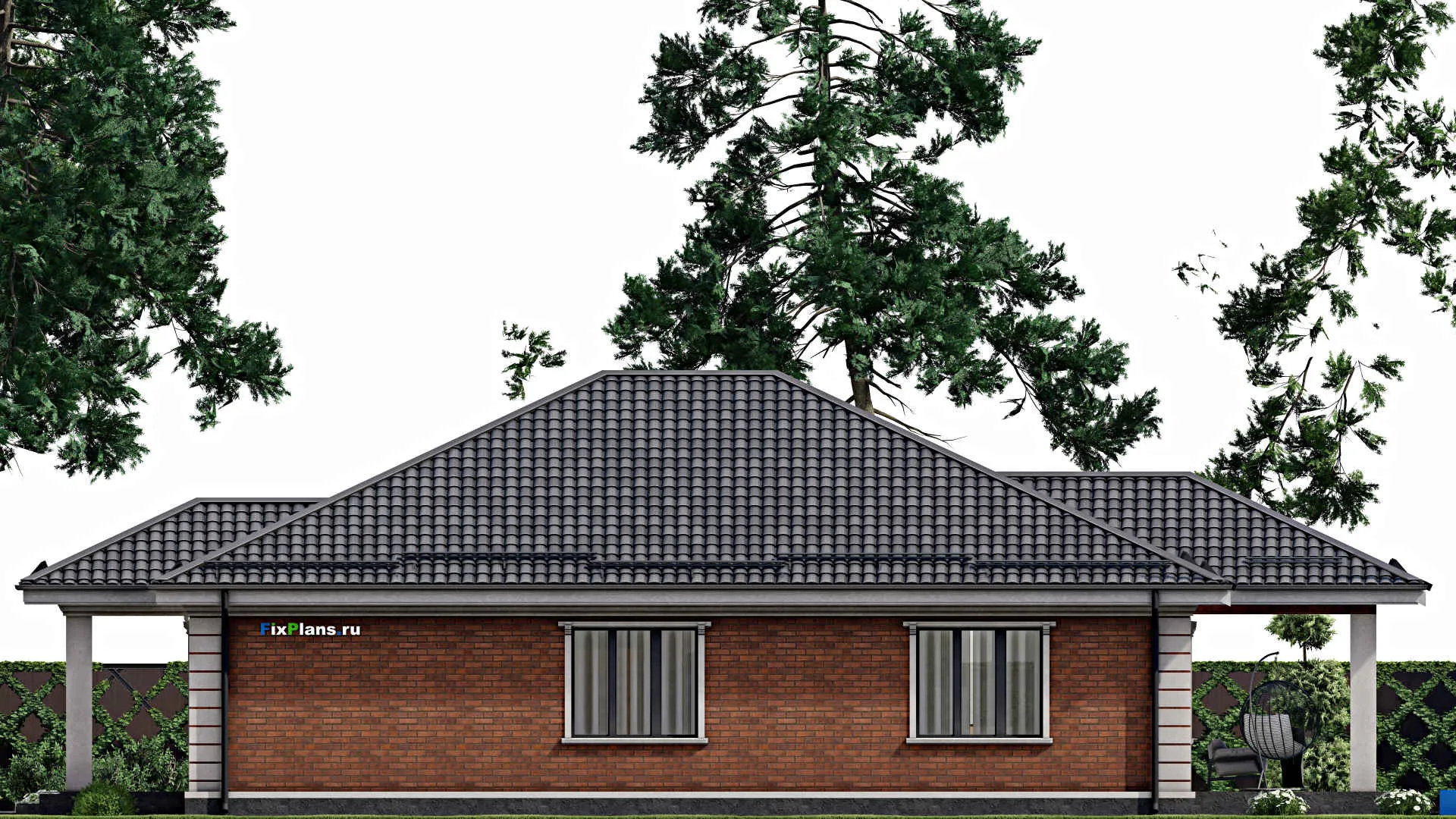 F-8585 - Проект одноэтажного дома 13 на 21, площадью 180 м² с террасой и 3 спальнями