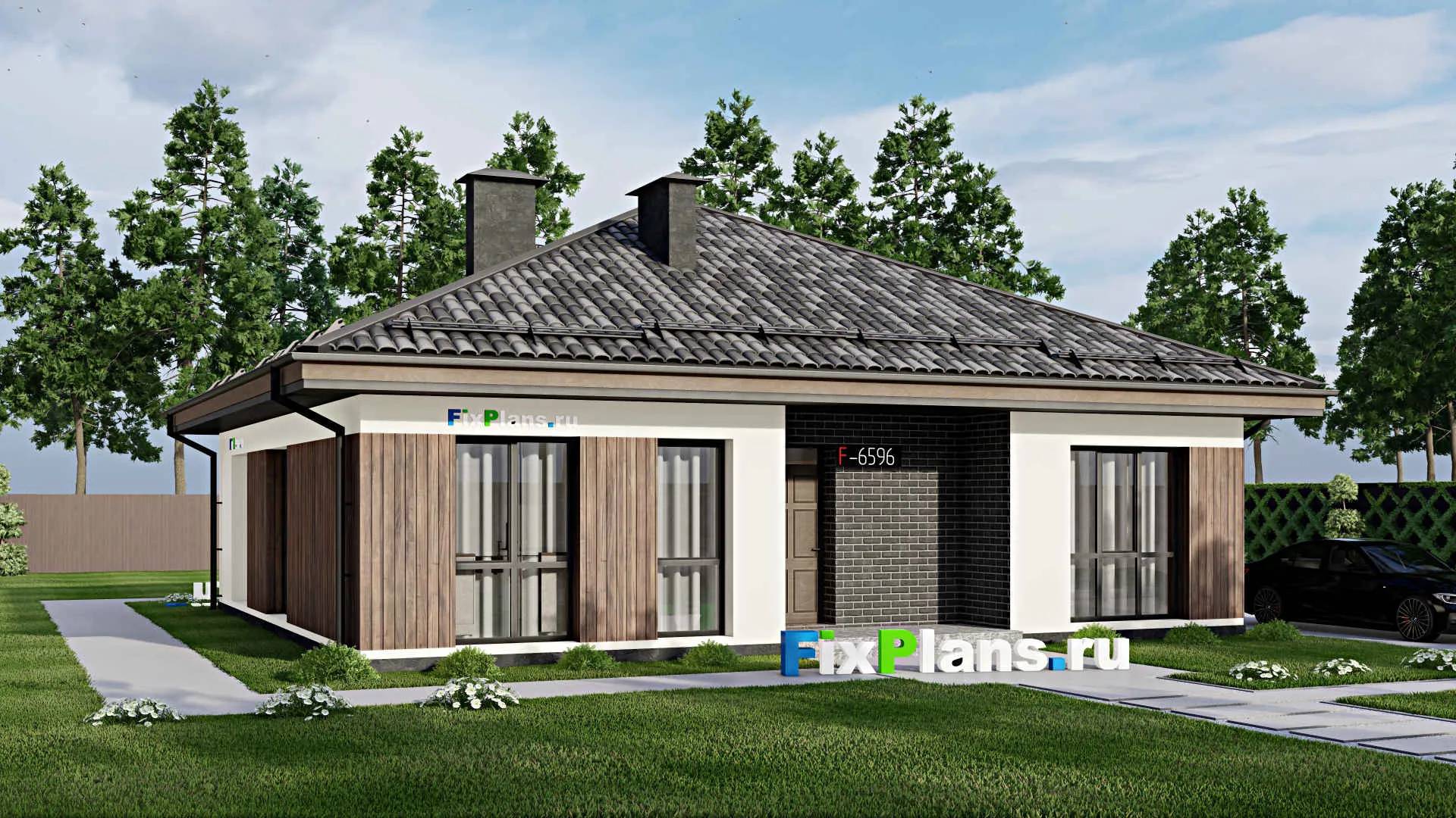 F-6596 - Проект одноэтажного дома 12 на 13, площадью 120 м² с 3 спальнями