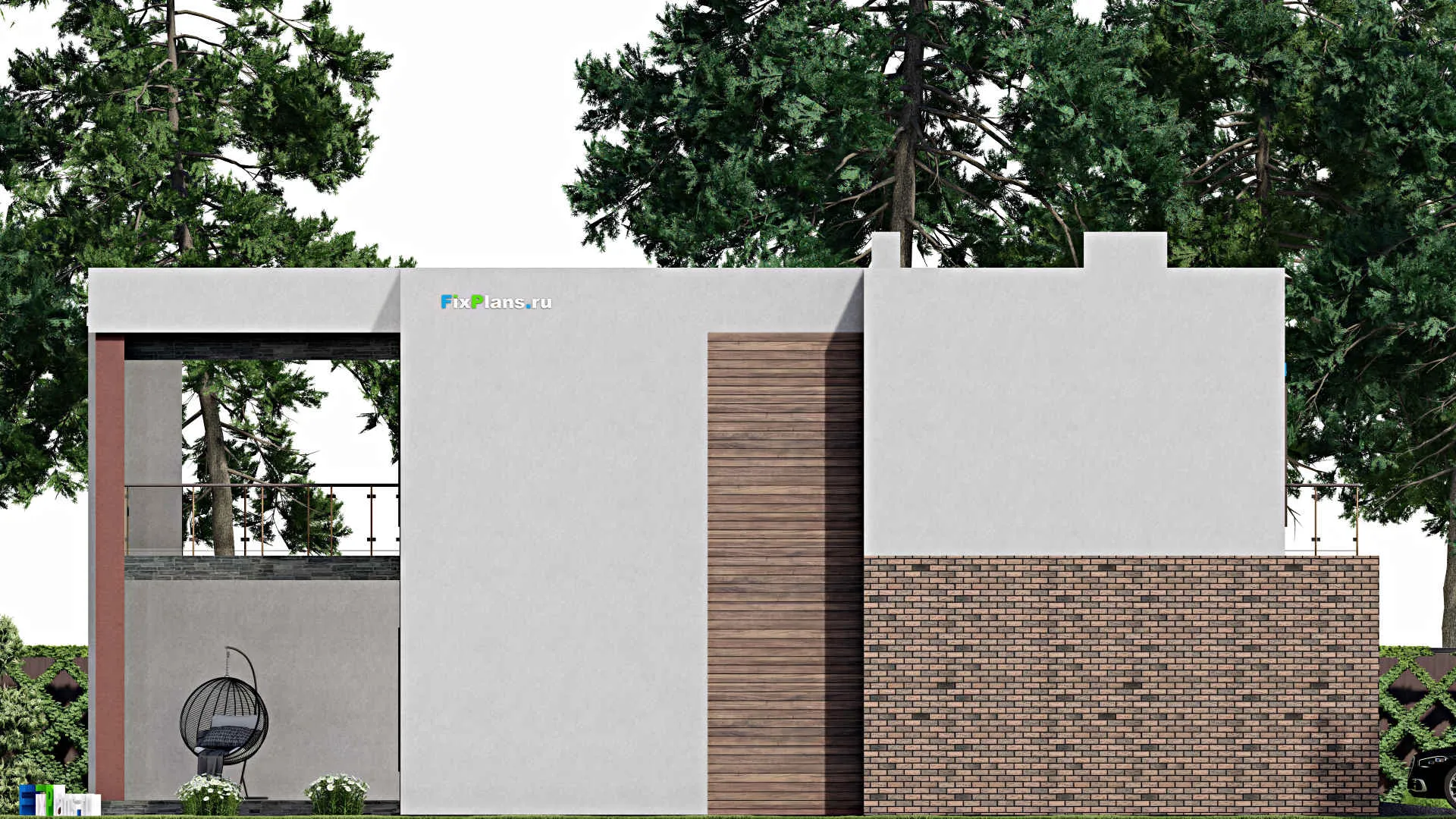 F-10808 - Проект двухэтажного дома 18 на 18, площадью 330 м² с террасой, балконом, гаражом на 2 машины и 3 спальнями