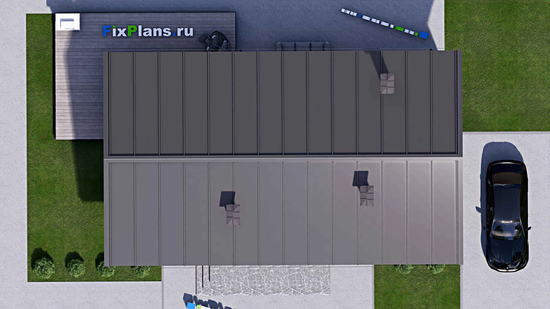 F-12599 - Проект одноэтажного дома 12 на 18, площадью 130 м² с террасой, баней и 3 спальнями