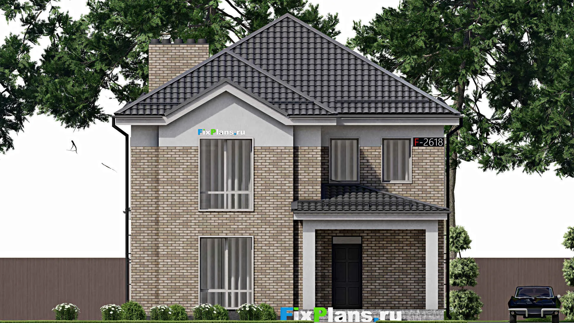 F-2618 - Проект двухэтажного дома 11 на 14, площадью 220 м² с террасой и 4 спальнями