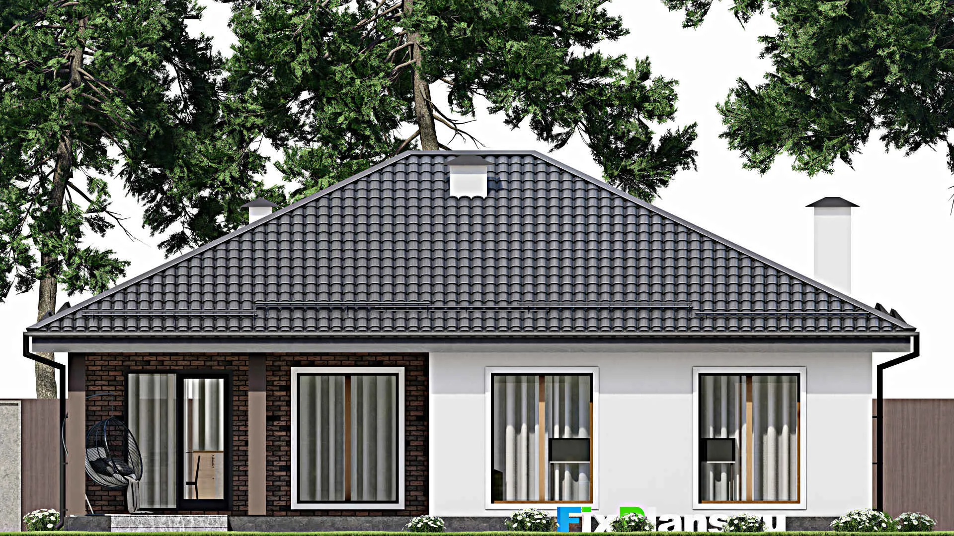 F-12257 - Проект одноэтажного дома 14 на 14, площадью 150 м² с 3 спальнями