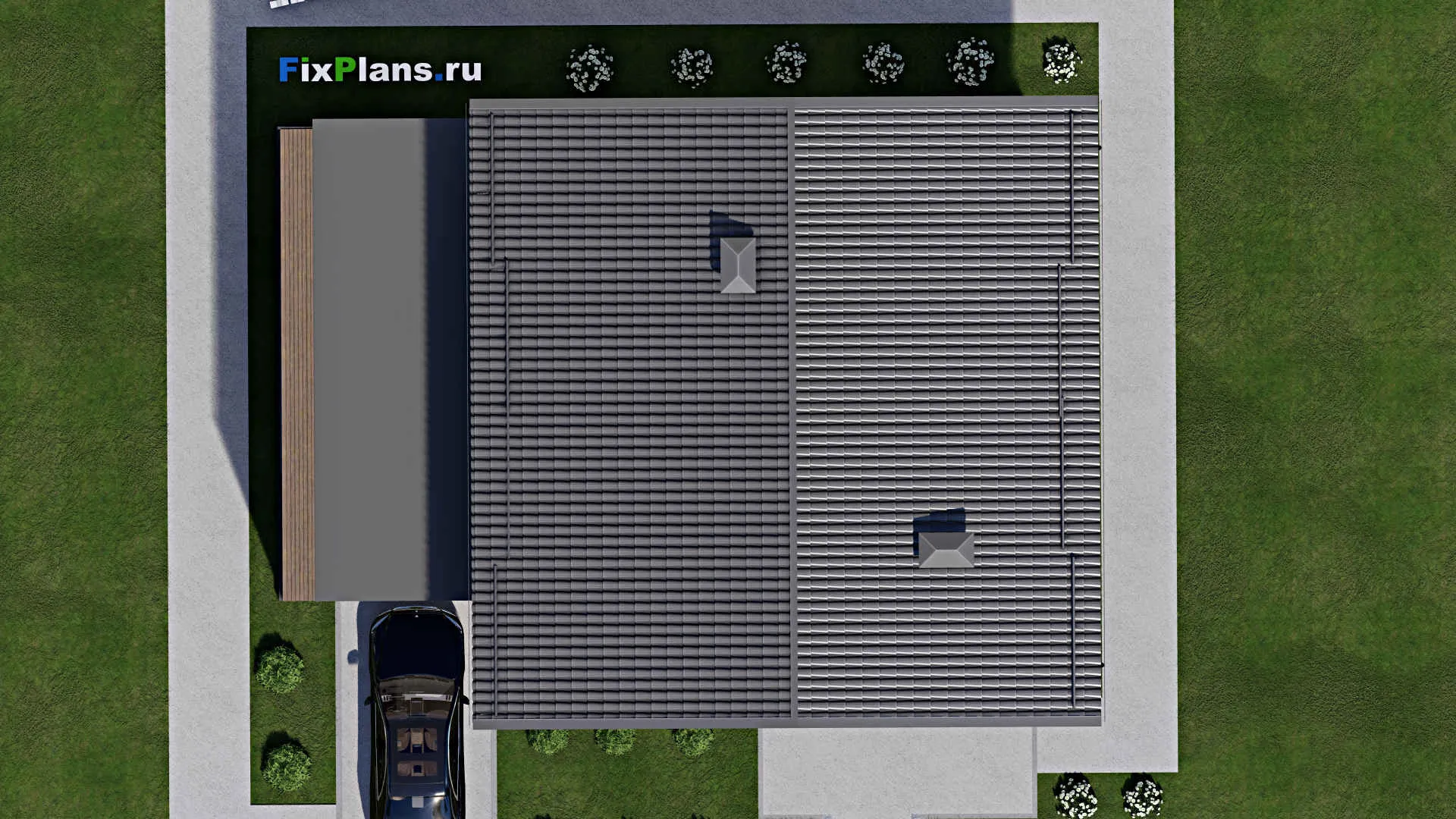 F-3734 - Проект дома с мансардой 12 на 15, площадью 200 м² с балконом, гаражом на 1 машину и 2 спальнями