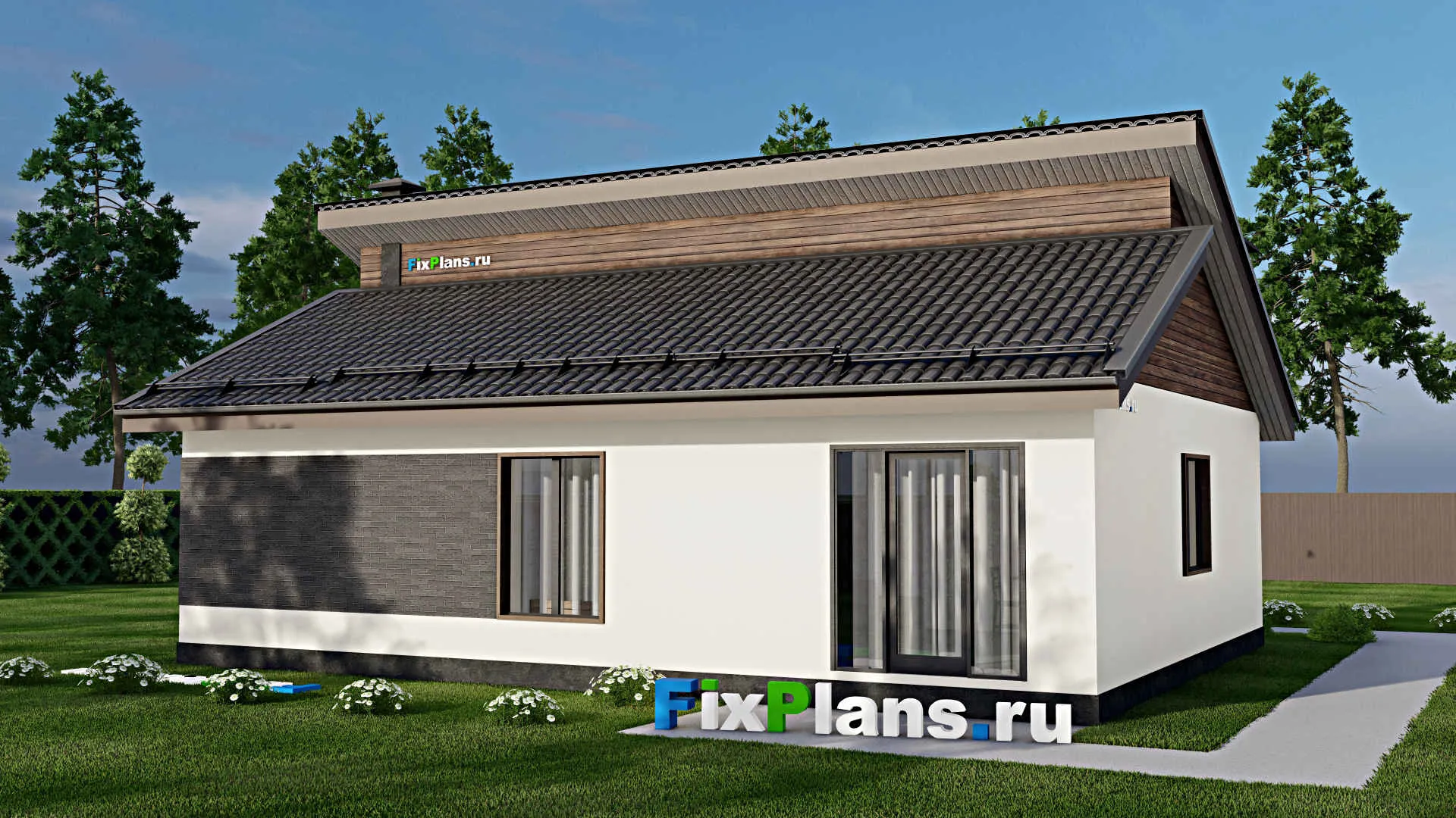 F-7406 - Проект одноэтажного дома 12 на 13, площадью 120 м² с 3 спальнями