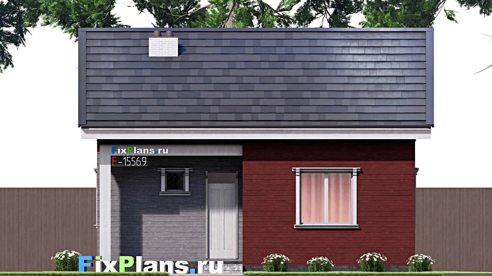 F-15569 - Проект бани 7 на 9, площадью 60 м² с комнатой отдыха, терассой, мансардой, санузлом и спальней