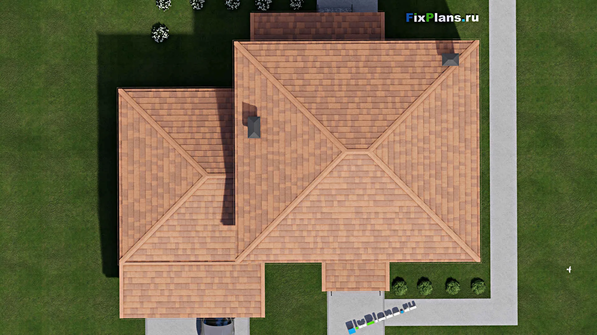 F-12365 - Проект двухэтажного дома 15 на 19, площадью 260 м² с террасой, гаражом на 1 машину и 4 спальнями